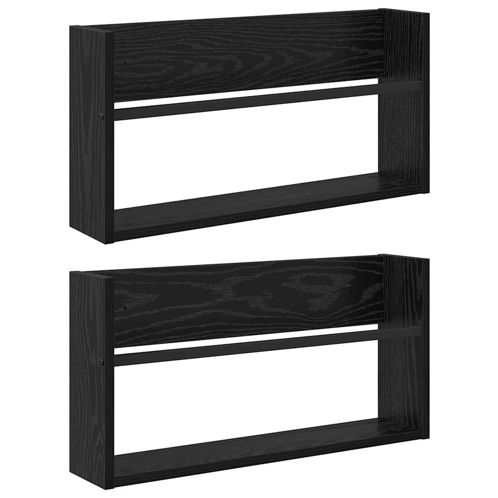 Tijdschrift Rek 2 pcs Zwart Eiken 60 x 12 x 30 cm Bewerkt hout is nu te koop bij PeponiXL, paradijselijk wonen!