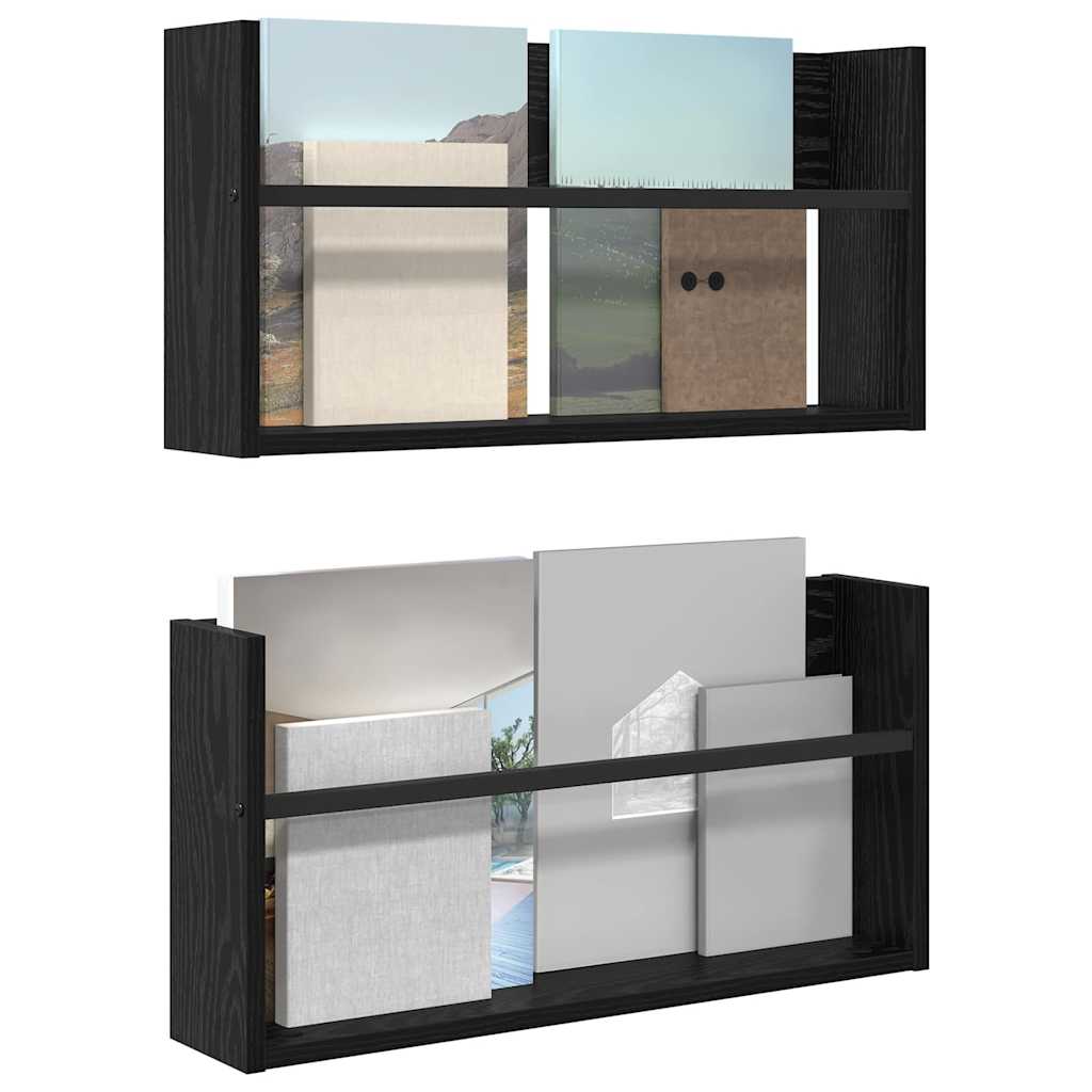 Tijdschrift Rek 2 pcs Zwart Eiken 60 x 12 x 30 cm Bewerkt hout is nu te koop bij PeponiXL, paradijselijk wonen!