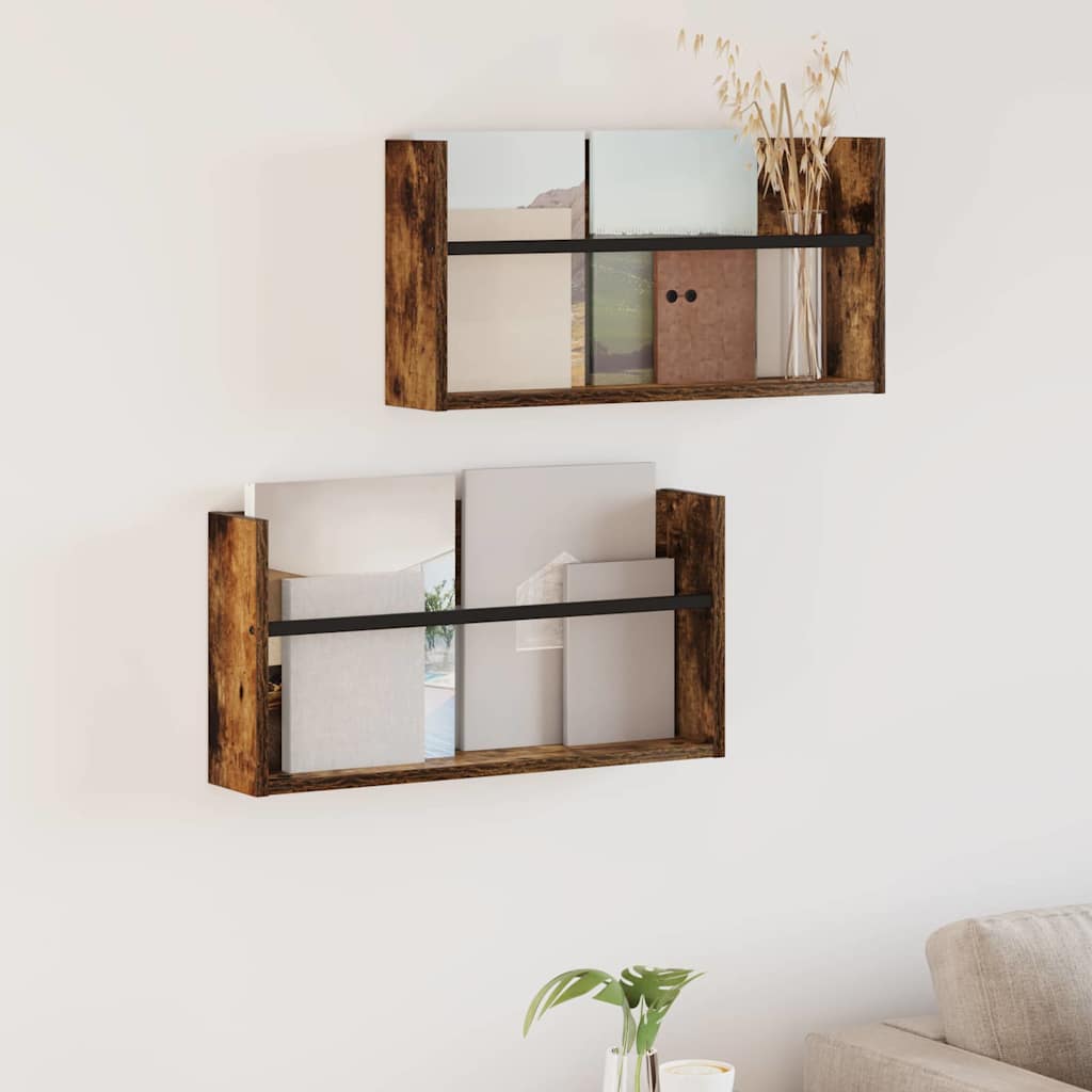 Tijdschrift Rek met plank 2 pcs Gerookt eiken 60 x 12 x 30 cm is nu te koop bij PeponiXL, paradijselijk wonen!