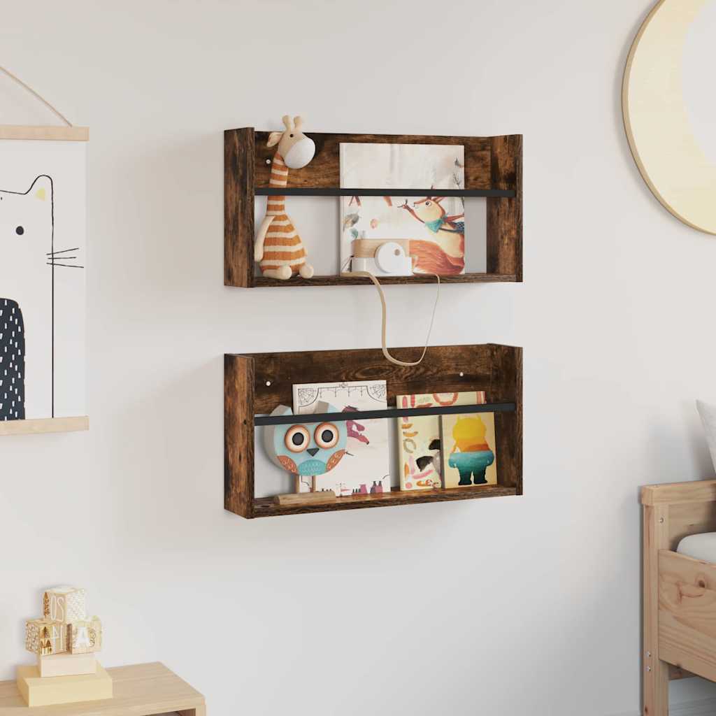 Tijdschrift Rek met plank 2 pcs Gerookt eiken 60 x 12 x 30 cm is nu te koop bij PeponiXL, paradijselijk wonen!