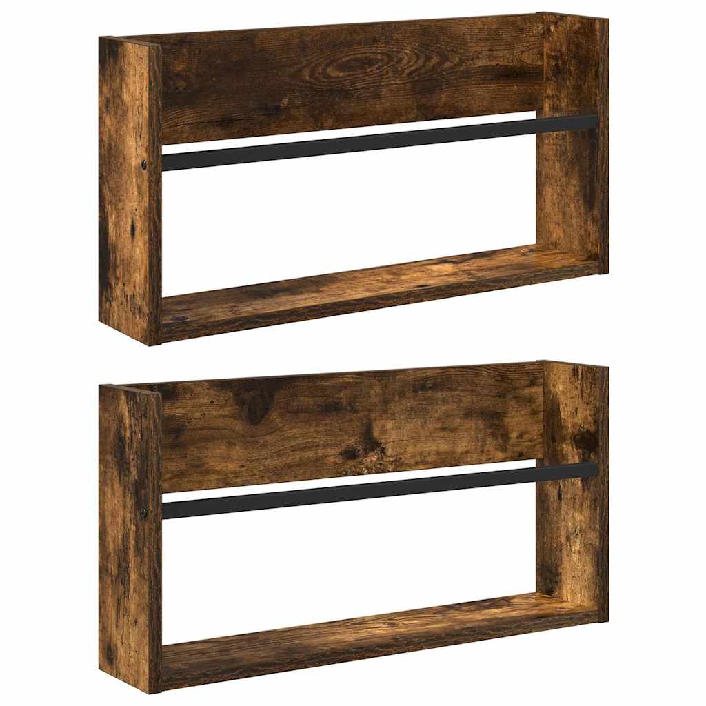 Tijdschrift Rek met plank 2 pcs Gerookt eiken 60 x 12 x 30 cm is nu te koop bij PeponiXL, paradijselijk wonen!