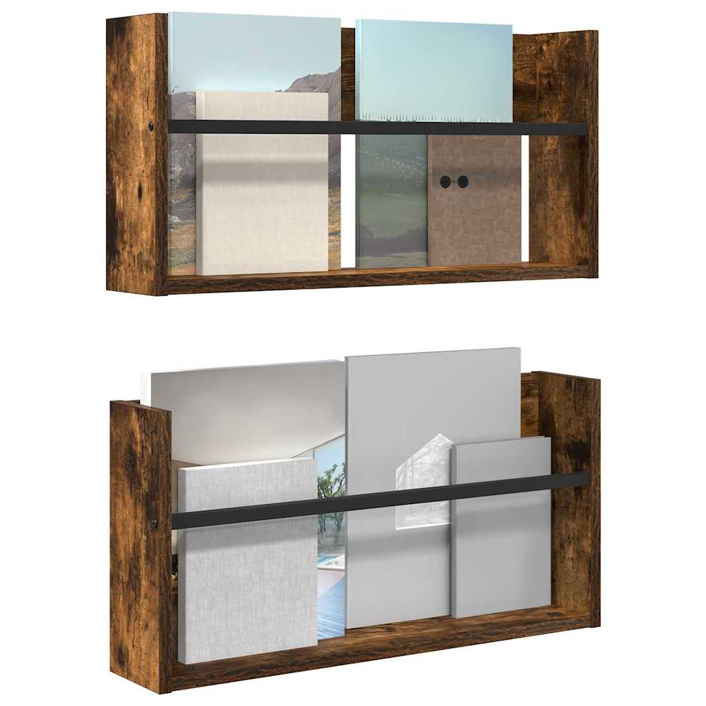 Tijdschrift Rek met plank 2 pcs Gerookt eiken 60 x 12 x 30 cm is nu te koop bij PeponiXL, paradijselijk wonen!