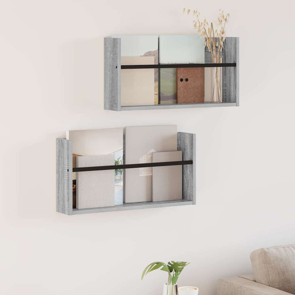 Tijdschrift Rek 2 pcs Grijs Sonoma 60 x 12 x 30 cm Bewerkt hout is nu te koop bij PeponiXL, paradijselijk wonen!