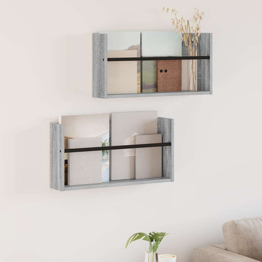 Tijdschrift Rek 2 pcs Grijs Sonoma 60 x 12 x 30 cm Bewerkt hout is nu te koop bij PeponiXL, paradijselijk wonen!
