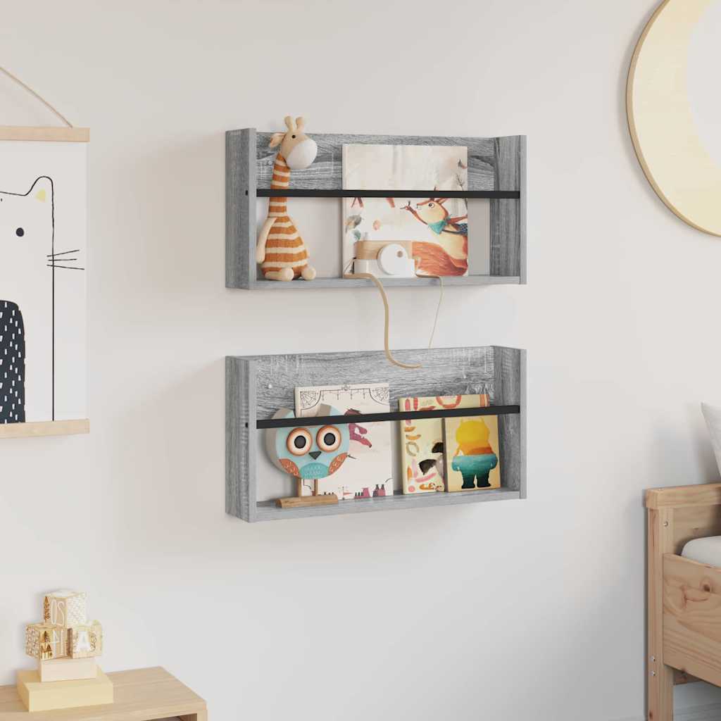 Tijdschrift Rek 2 pcs Grijs Sonoma 60 x 12 x 30 cm Bewerkt hout is nu te koop bij PeponiXL, paradijselijk wonen!
