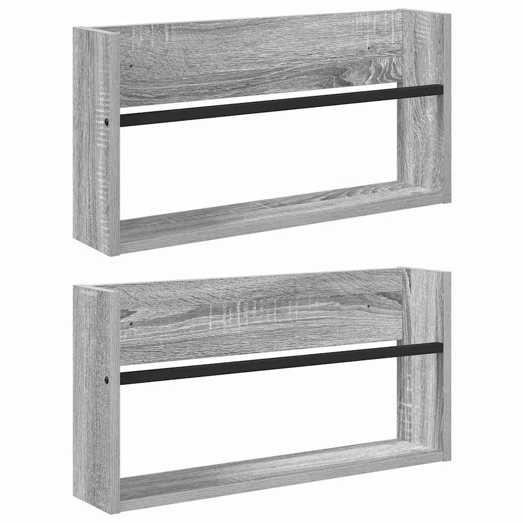 Tijdschrift Rek 2 pcs Grijs Sonoma 60 x 12 x 30 cm Bewerkt hout is nu te koop bij PeponiXL, paradijselijk wonen!
