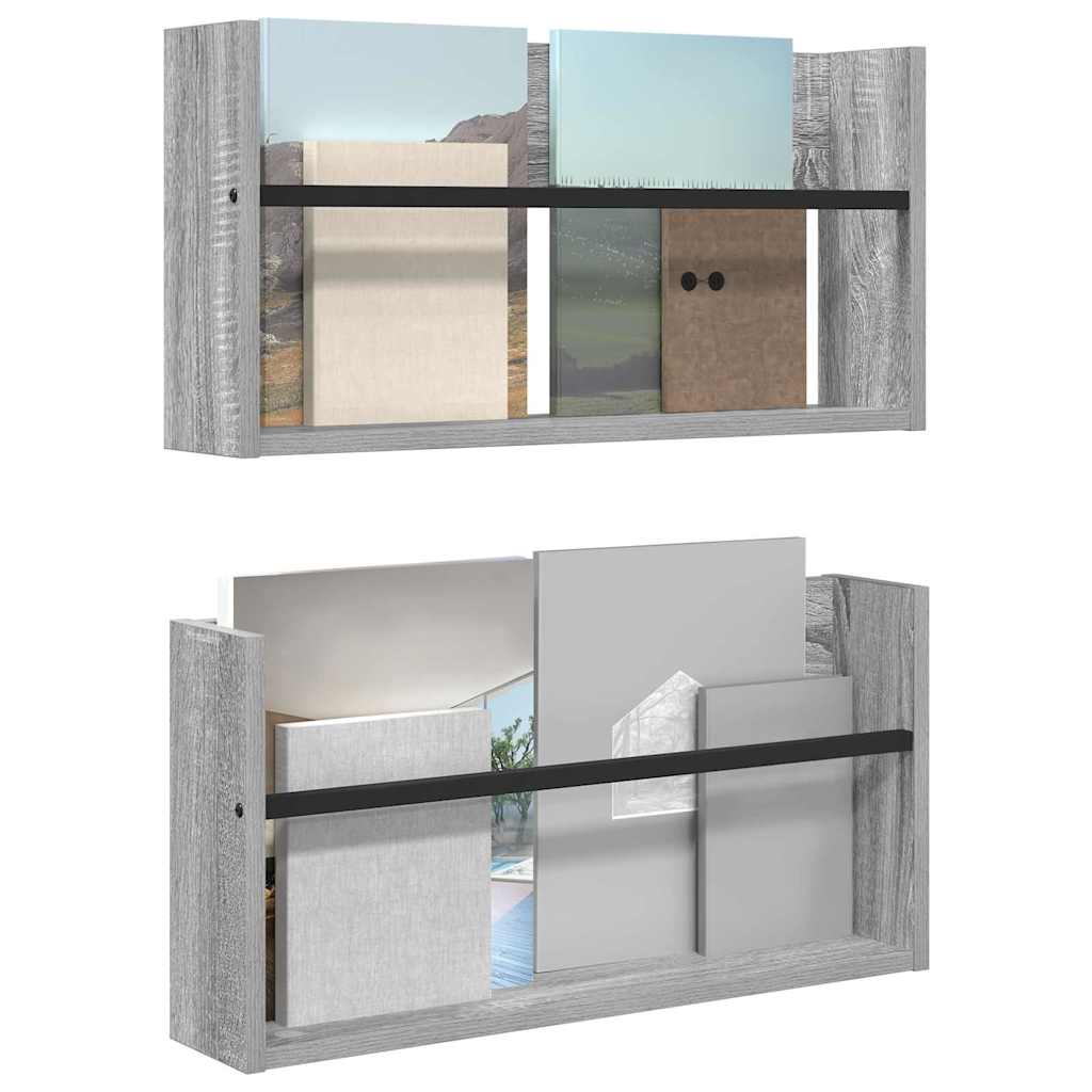 Tijdschrift Rek 2 pcs Grijs Sonoma 60 x 12 x 30 cm Bewerkt hout is nu te koop bij PeponiXL, paradijselijk wonen!