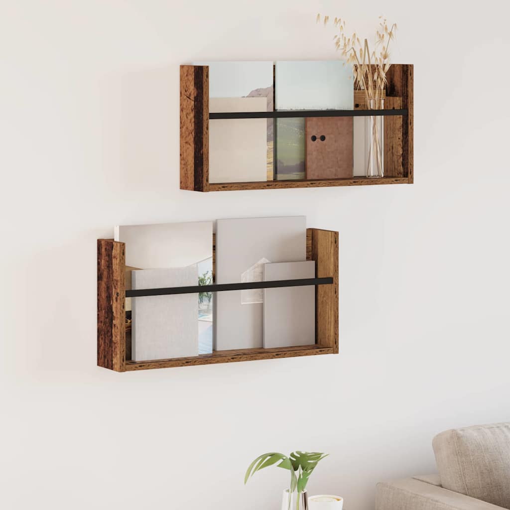Tijdschrift Rek 2 pcs Oudhout 60 x 12 x 30 cm Bewerkt hout is nu te koop bij PeponiXL, paradijselijk wonen!