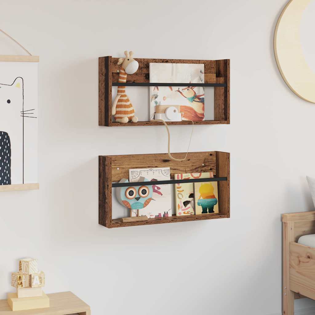Tijdschrift Rek 2 pcs Oudhout 60 x 12 x 30 cm Bewerkt hout is nu te koop bij PeponiXL, paradijselijk wonen!