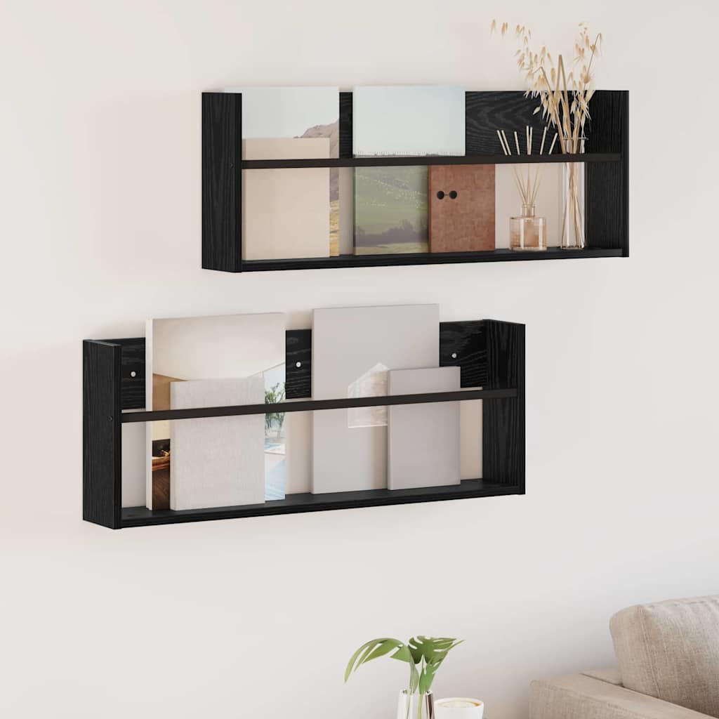 Tijdschrift Rek 2 pcs Zwart Eiken 80 x 12 x 30 cm Bewerkt hout is nu te koop bij PeponiXL, paradijselijk wonen!