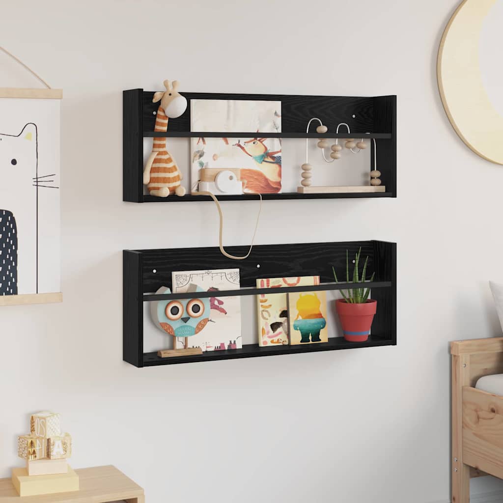 Tijdschrift Rek 2 pcs Zwart Eiken 80 x 12 x 30 cm Bewerkt hout is nu te koop bij PeponiXL, paradijselijk wonen!