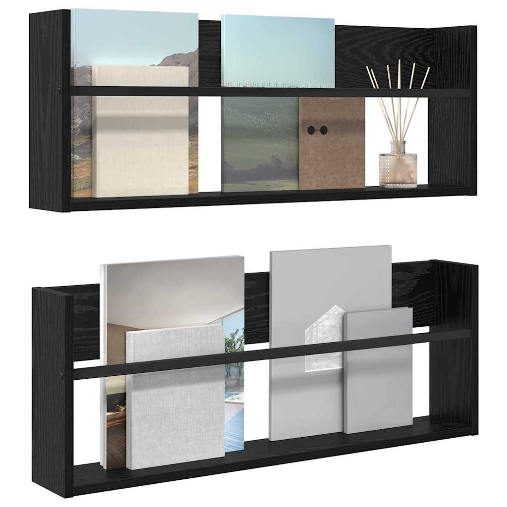 Tijdschrift Rek 2 pcs Zwart Eiken 80 x 12 x 30 cm Bewerkt hout is nu te koop bij PeponiXL, paradijselijk wonen!
