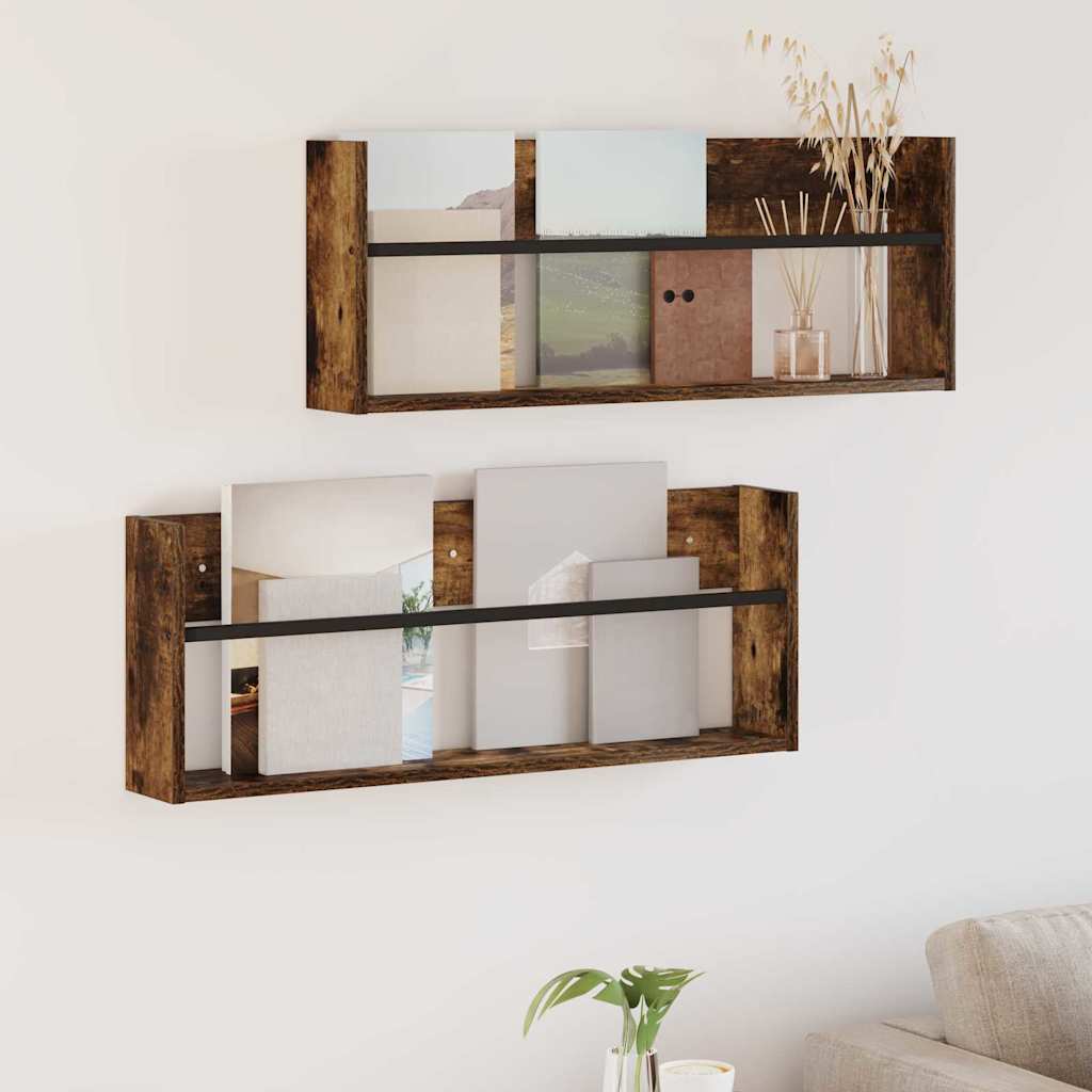 Tijdschrift Rek met plank 2 pcs Gerookt eiken 80 x 12 x 30 cm is nu te koop bij PeponiXL, paradijselijk wonen!