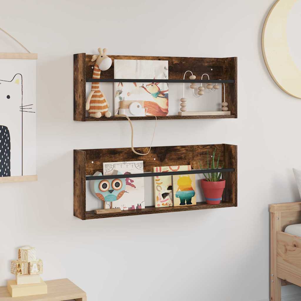 Tijdschrift Rek met plank 2 pcs Gerookt eiken 80 x 12 x 30 cm is nu te koop bij PeponiXL, paradijselijk wonen!
