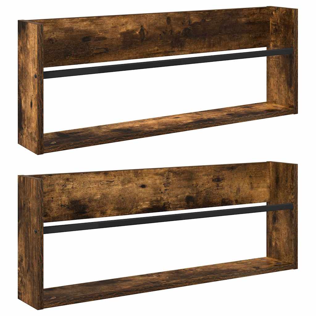 Tijdschrift Rek met plank 2 pcs Gerookt eiken 80 x 12 x 30 cm is nu te koop bij PeponiXL, paradijselijk wonen!