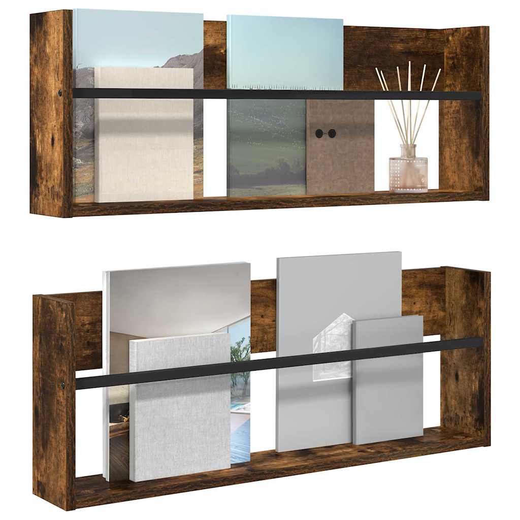 Tijdschrift Rek met plank 2 pcs Gerookt eiken 80 x 12 x 30 cm is nu te koop bij PeponiXL, paradijselijk wonen!