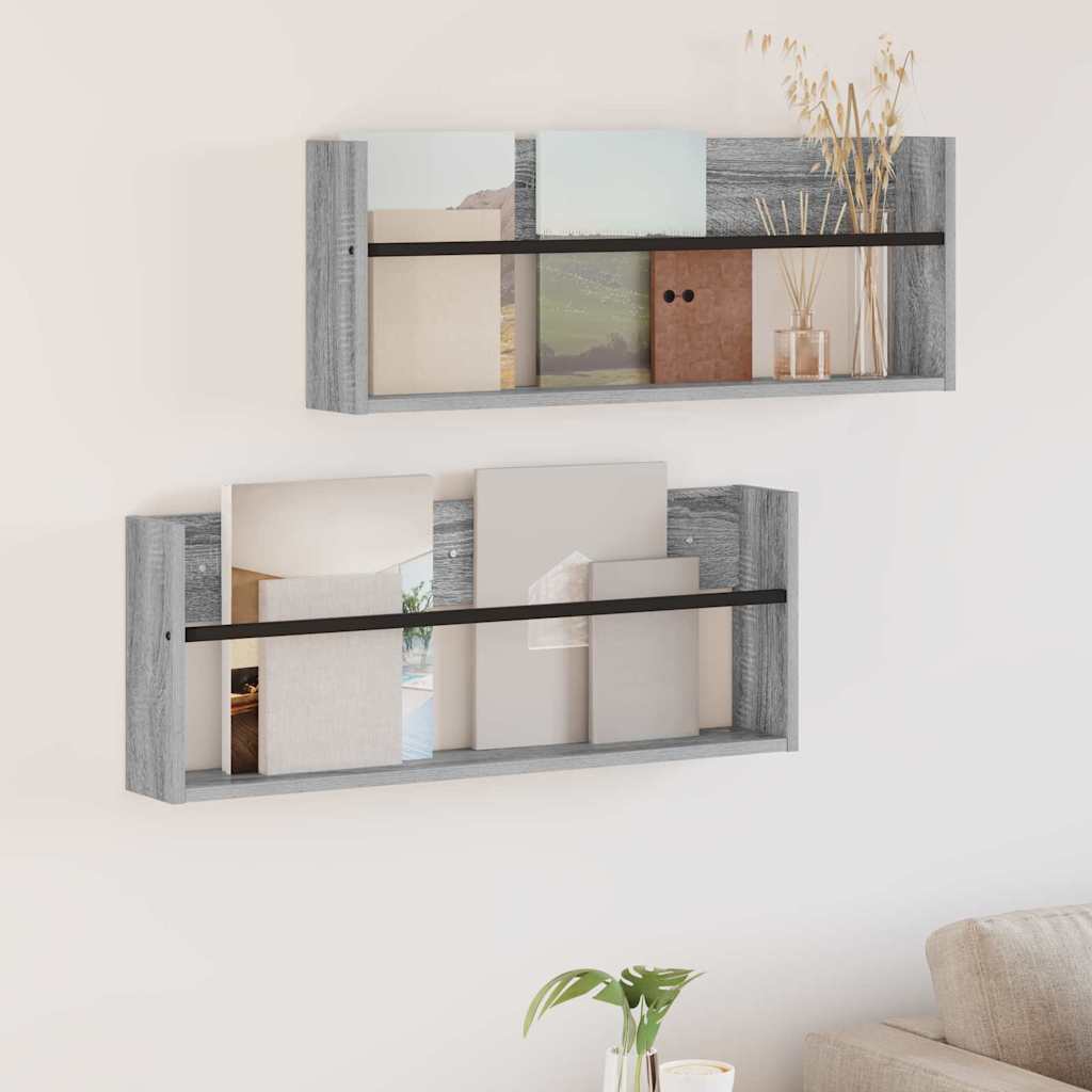 Tijdschrift Rek 2 pcs Grijs Sonoma 80 x 12 x 30 cm Bewerkt hout is nu te koop bij PeponiXL, paradijselijk wonen!