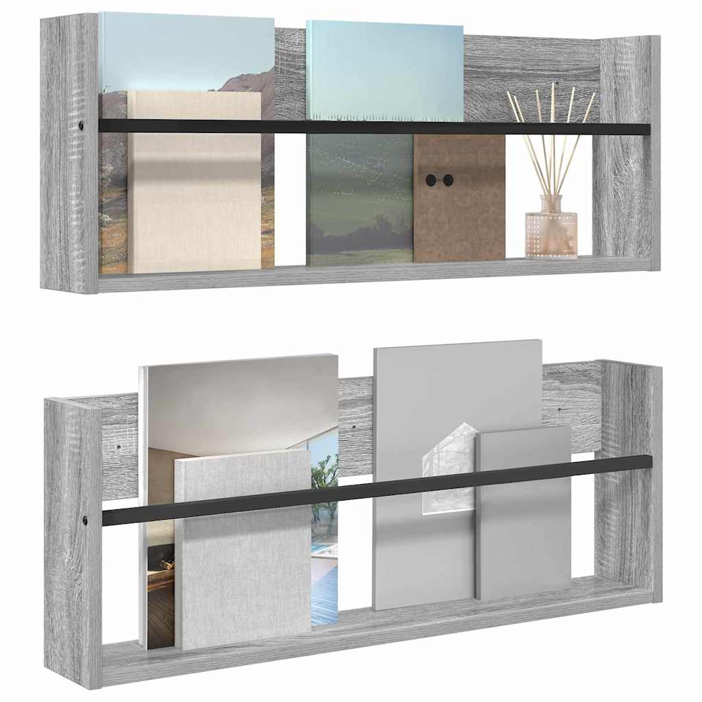 Tijdschrift Rek 2 pcs Grijs Sonoma 80 x 12 x 30 cm Bewerkt hout is nu te koop bij PeponiXL, paradijselijk wonen!