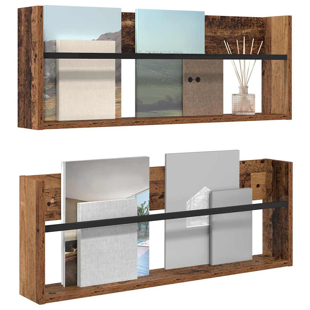 Tijdschrift Rek 2 pcs Oudhout 80 x 12 x 30 cm Bewerkt hout is nu te koop bij PeponiXL, paradijselijk wonen!