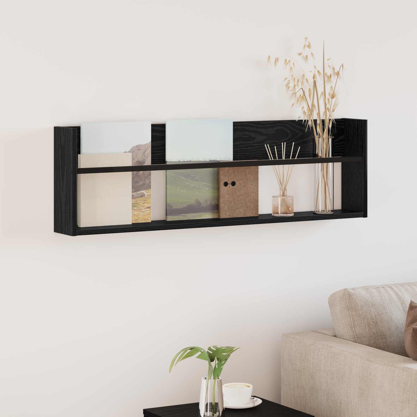 Tijdschrift Rek Zwart Eiken 100 x 12 x 30 cm Bewerkt hout is nu te koop bij PeponiXL, paradijselijk wonen!