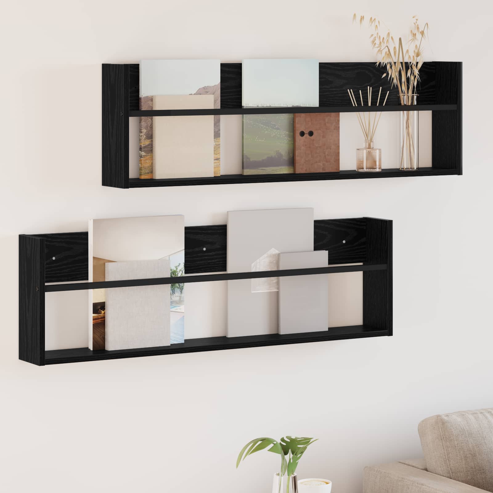 Tijdschrift Rek 2 pcs Zwart Eiken 100 x 12 x 30 cm Bewerkt hout is nu te koop bij PeponiXL, paradijselijk wonen!