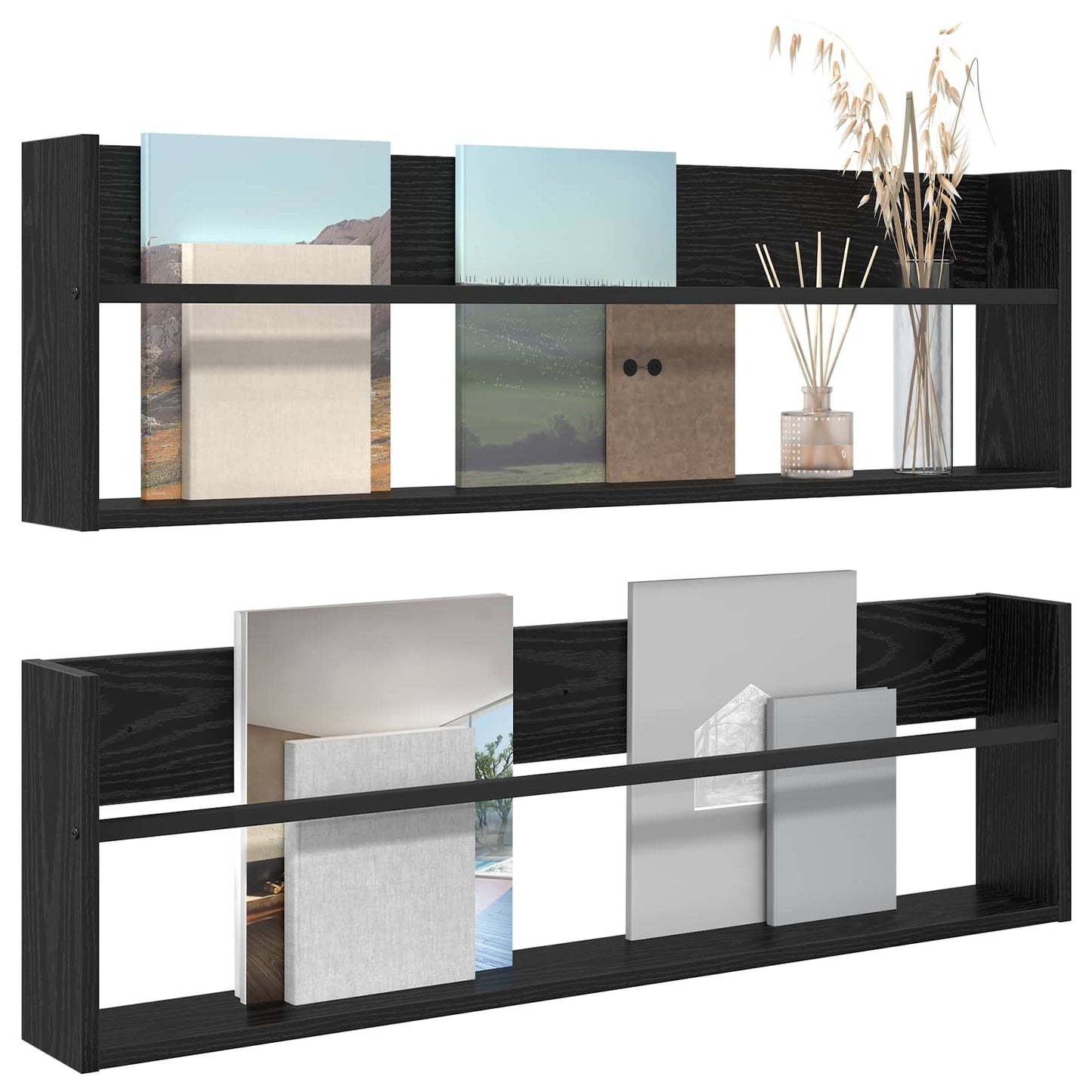 Tijdschrift Rek 2 pcs Zwart Eiken 100 x 12 x 30 cm Bewerkt hout is nu te koop bij PeponiXL, paradijselijk wonen!