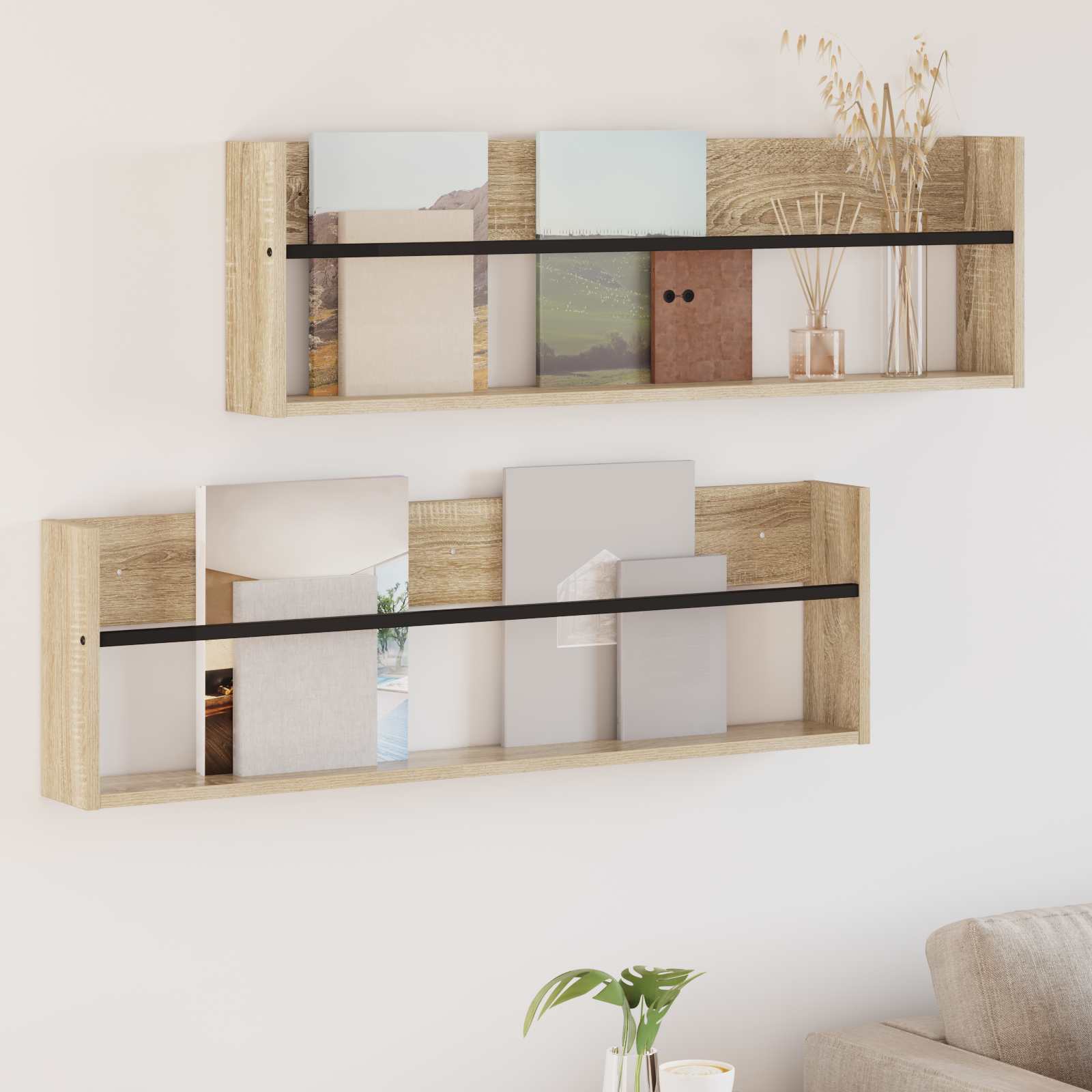 Tijdschrift Rek met plank 2 pcs Sonoma Eiken 100 x 12 x 30 cm is nu te koop bij PeponiXL, paradijselijk wonen!