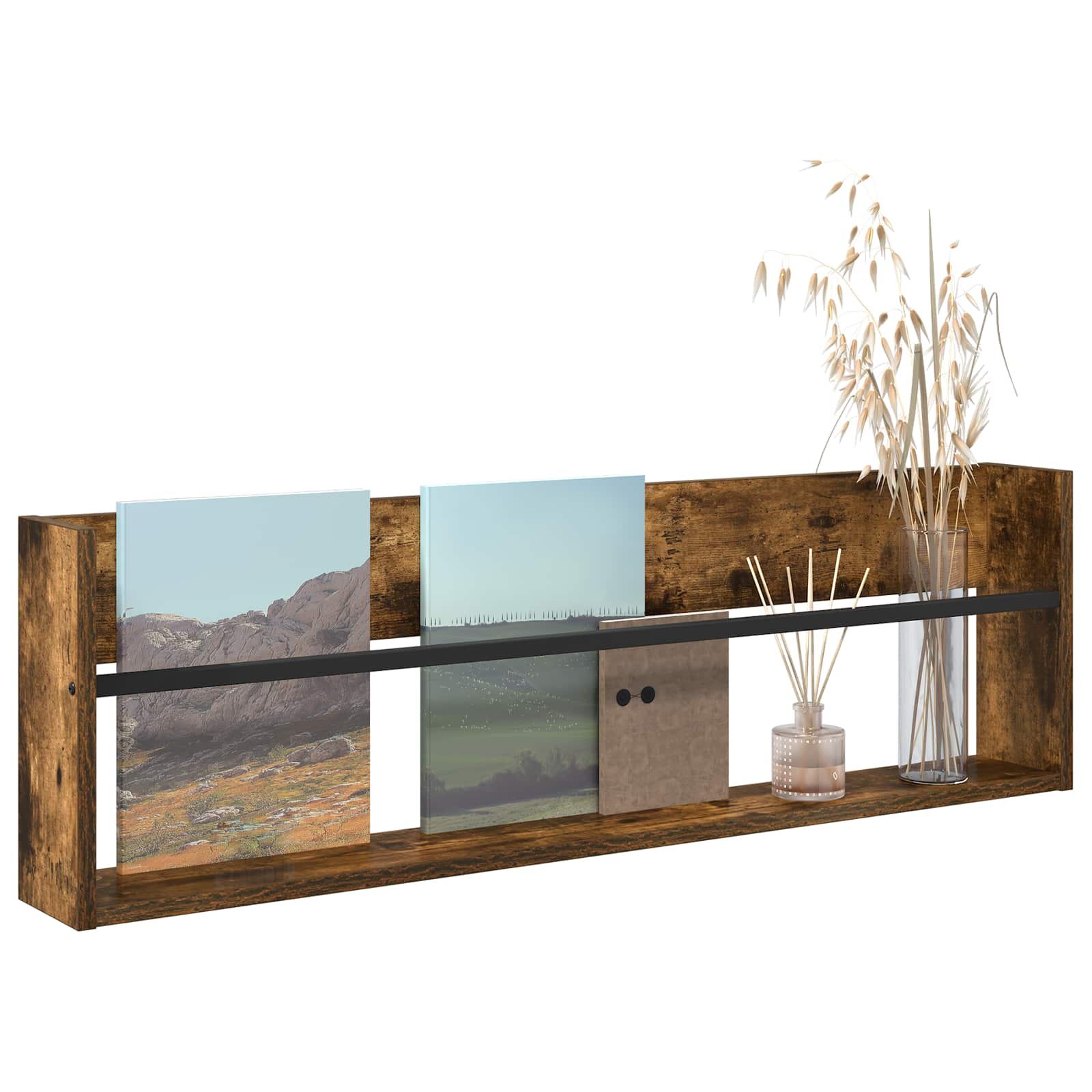 Tijdschrift Rek Gerookt eiken 100 x 12 x 30 cm Bewerkt hout is nu te koop bij PeponiXL, paradijselijk wonen!