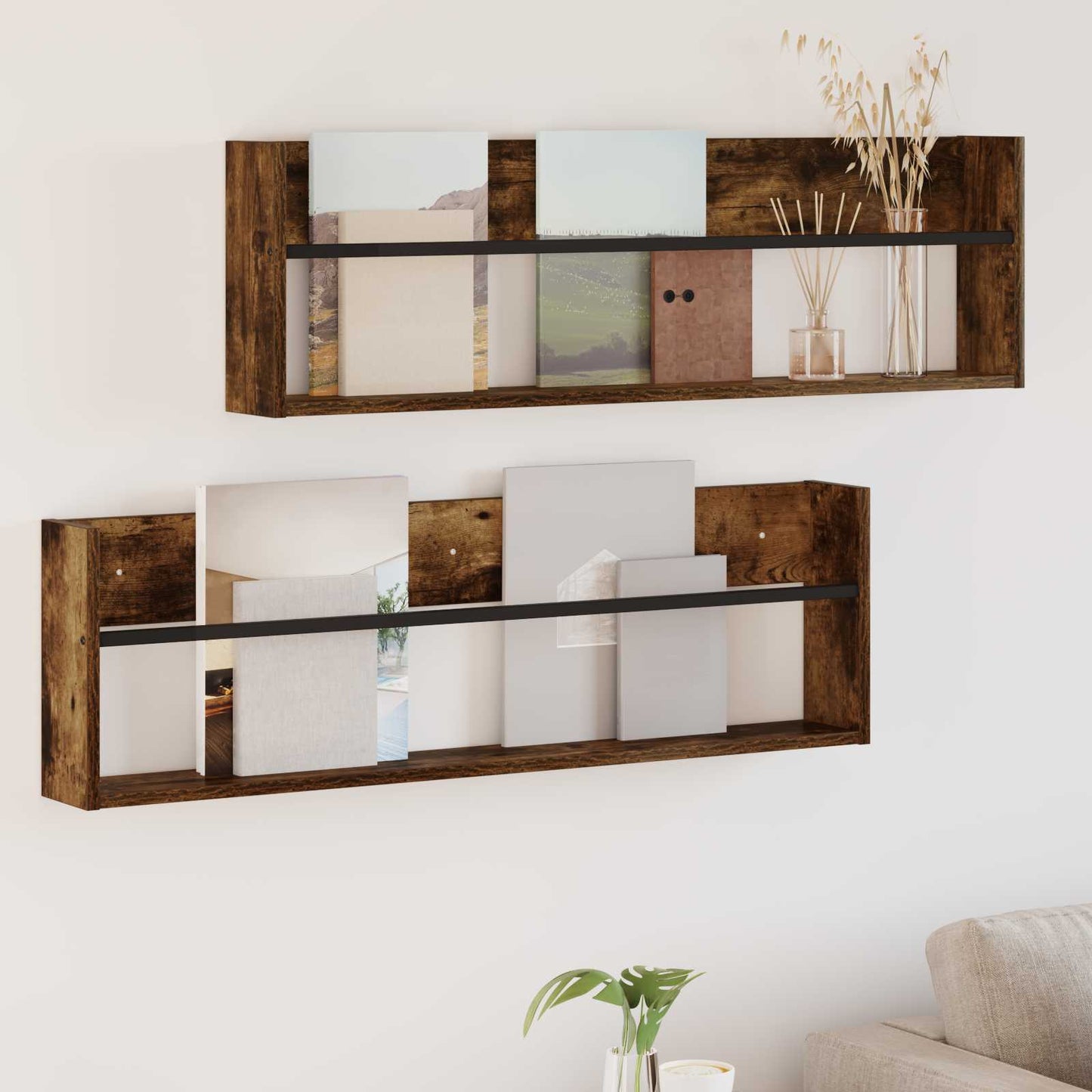Tijdschrift Rek met plank 2 pcs Gerookt eiken 100 x 12 x 30 cm is nu te koop bij PeponiXL, paradijselijk wonen!