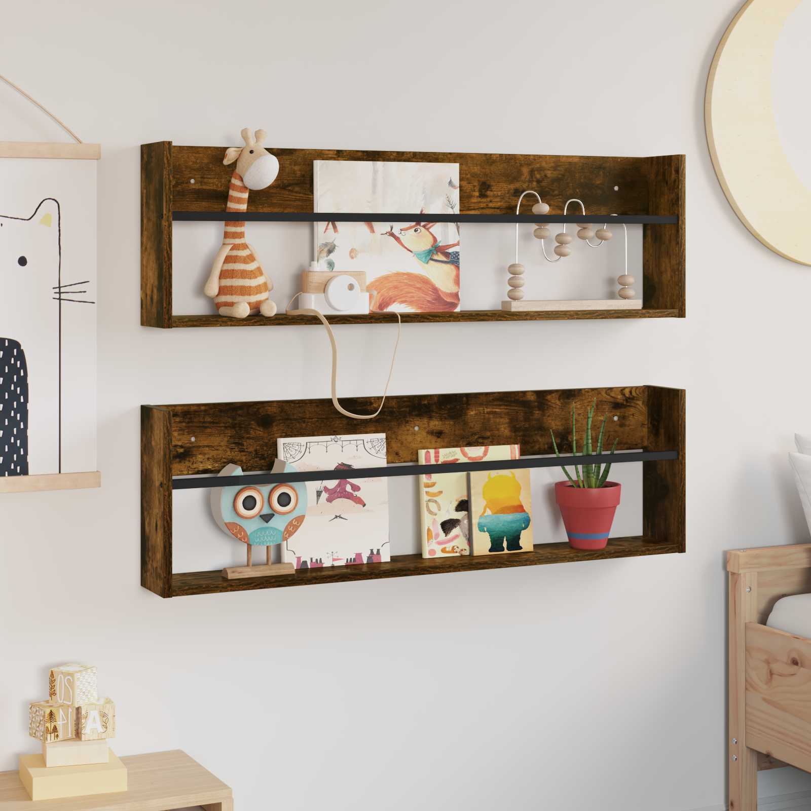 Tijdschrift Rek met plank 2 pcs Gerookt eiken 100 x 12 x 30 cm is nu te koop bij PeponiXL, paradijselijk wonen!