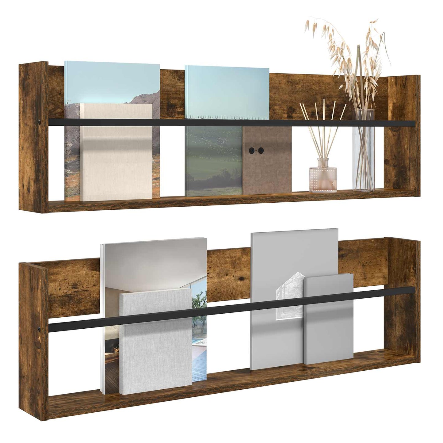 Tijdschrift Rek met plank 2 pcs Gerookt eiken 100 x 12 x 30 cm is nu te koop bij PeponiXL, paradijselijk wonen!