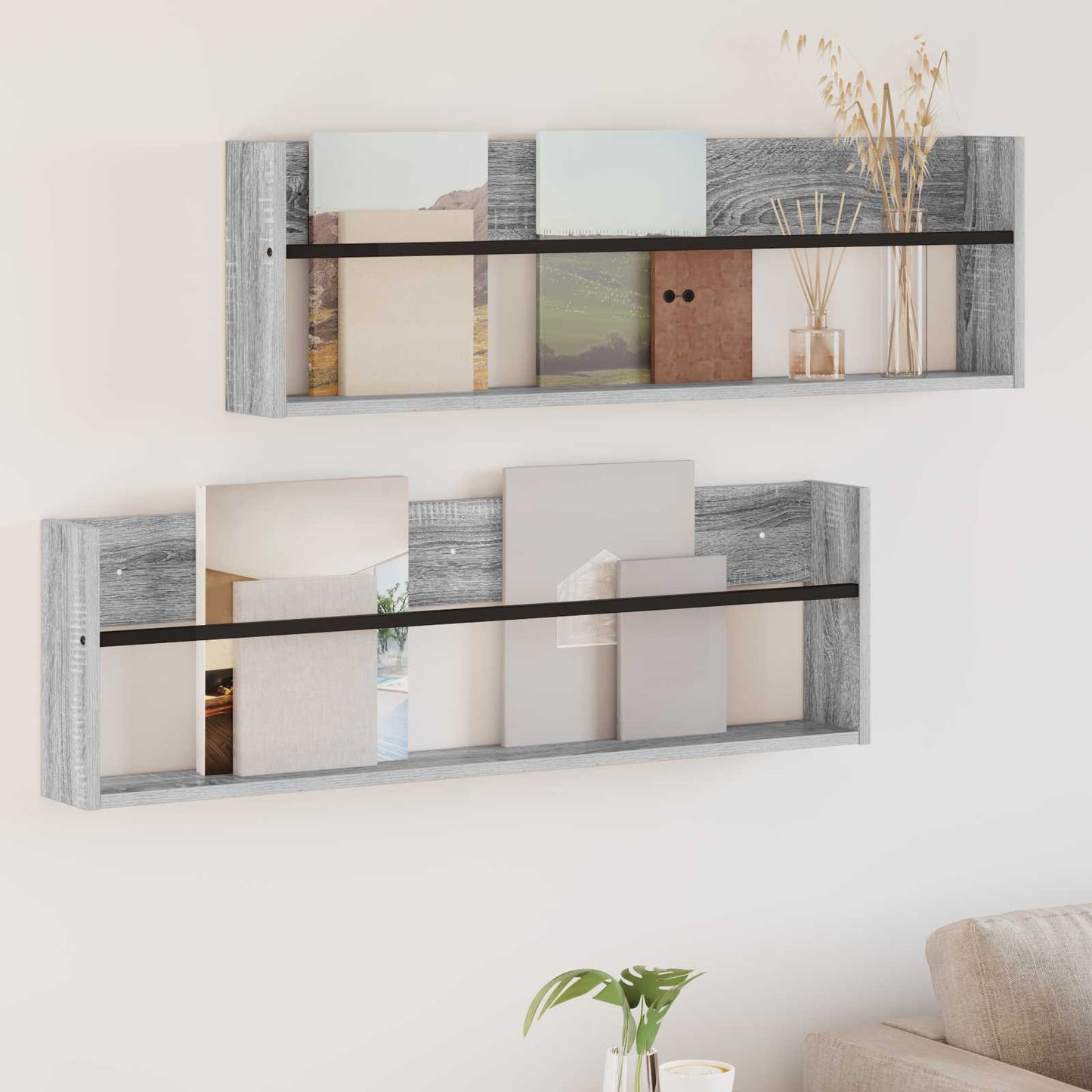 Tijdschrift Rek met plank 2 pcs Grijs Sonoma 100 x 12 x 30 cm is nu te koop bij PeponiXL, paradijselijk wonen!
