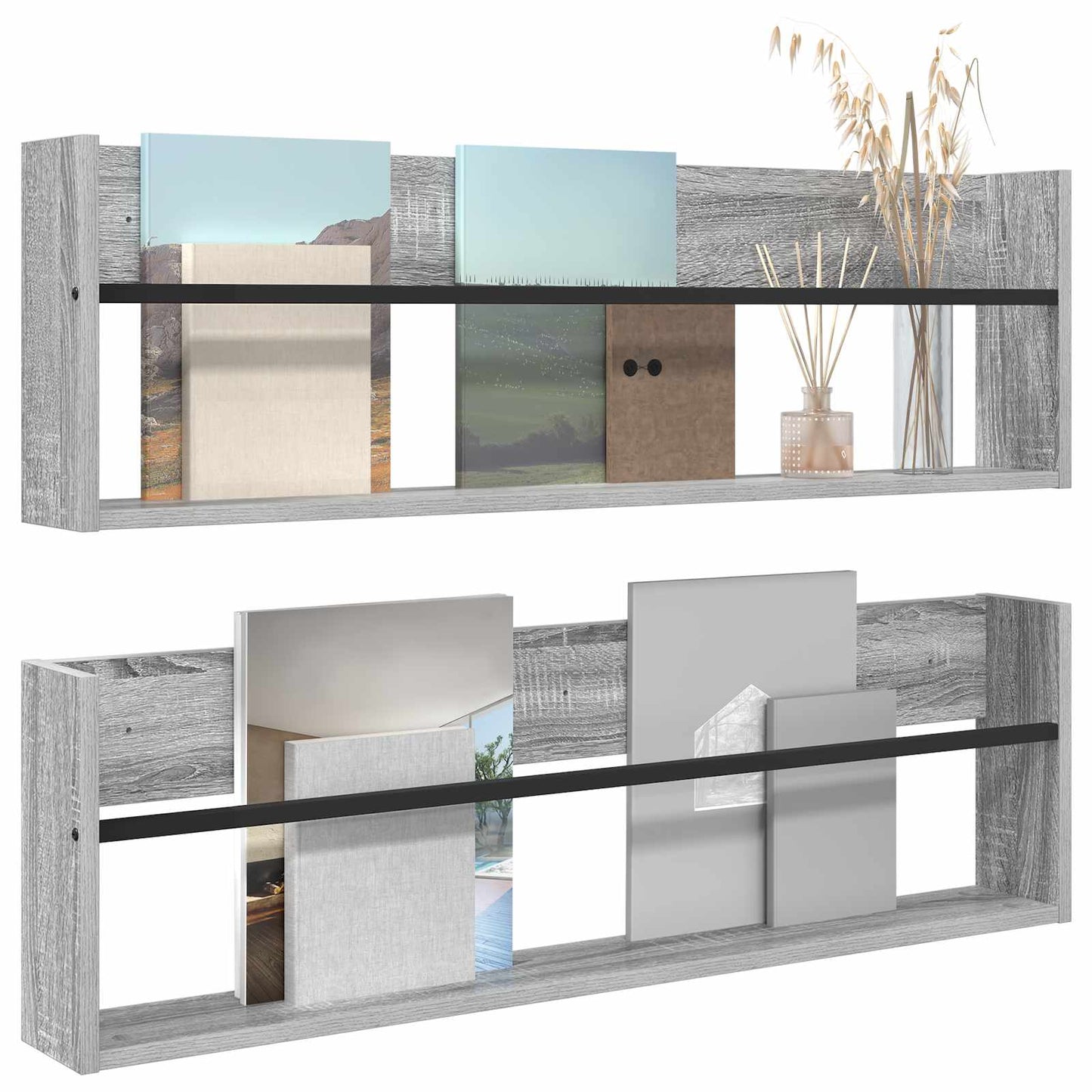Tijdschrift Rek met plank 2 pcs Grijs Sonoma 100 x 12 x 30 cm is nu te koop bij PeponiXL, paradijselijk wonen!