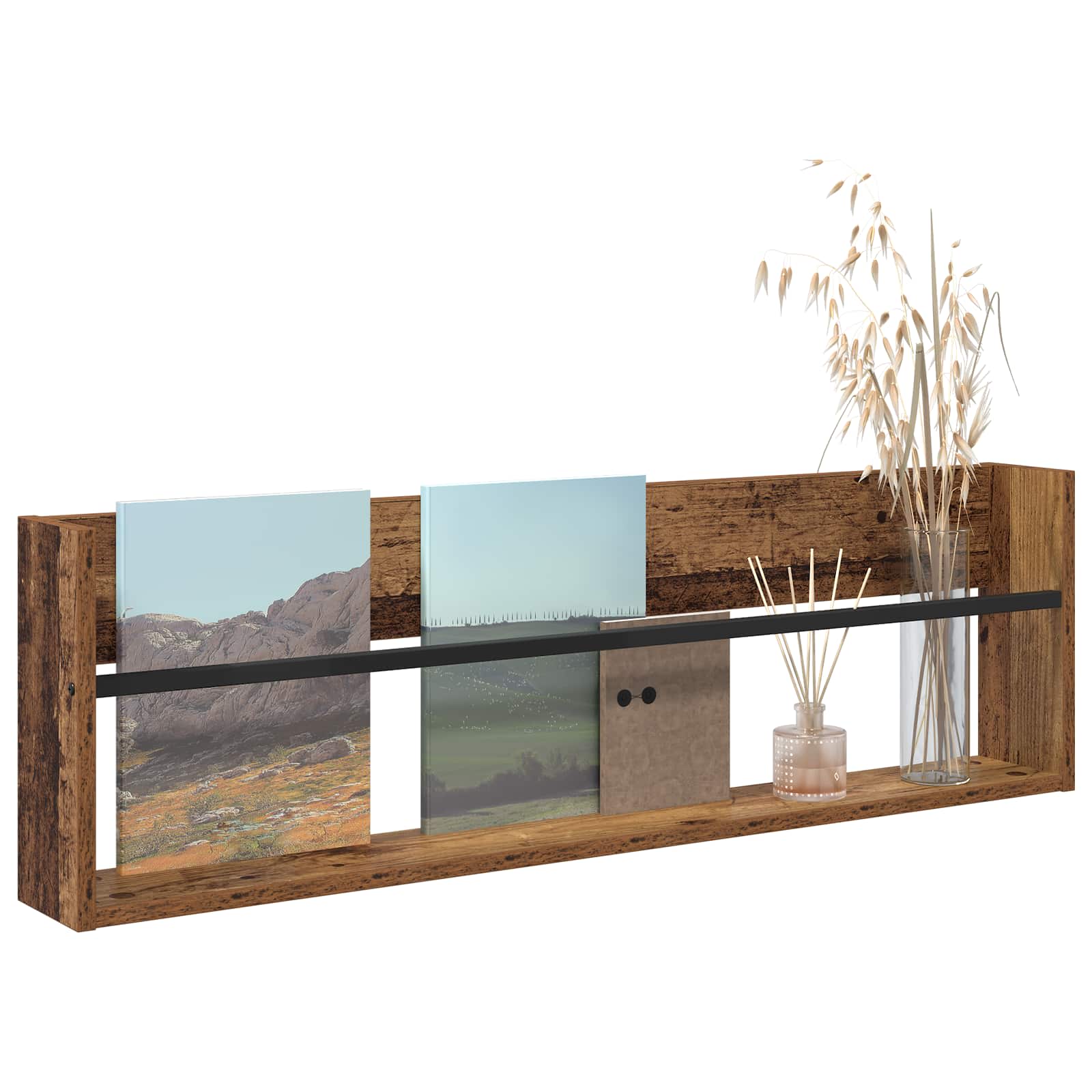 Tijdschrift Rek met plank Oudhout 100 x 12 x 30 cm Bewerkt hout is nu te koop bij PeponiXL, paradijselijk wonen!