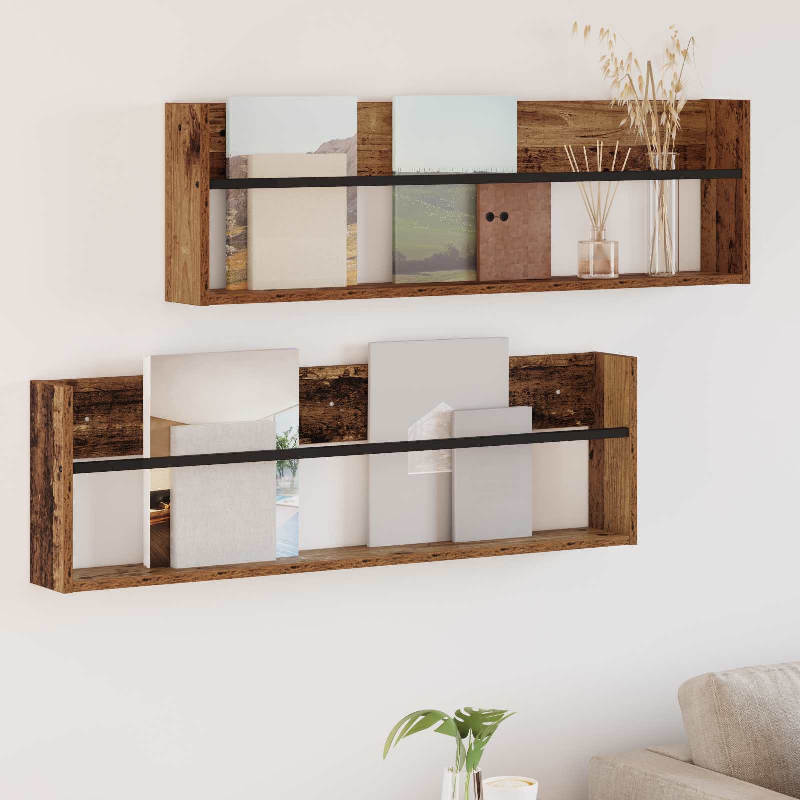 Tijdschrift Rek 2 pcs Oudhout 100 x 12 x 30 cm Bewerkt hout is nu te koop bij PeponiXL, paradijselijk wonen!