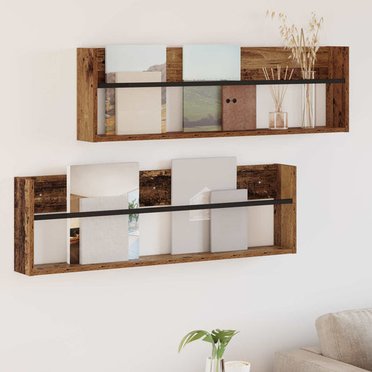 Tijdschrift Rek 2 pcs Oudhout 100 x 12 x 30 cm Bewerkt hout is nu te koop bij PeponiXL, paradijselijk wonen!