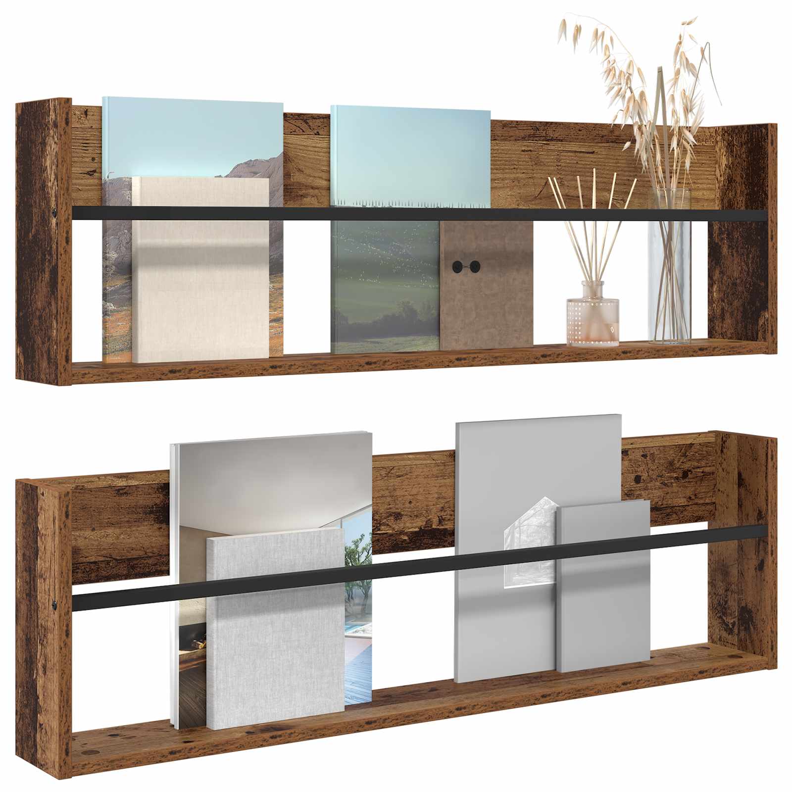 Tijdschrift Rek 2 pcs Oudhout 100 x 12 x 30 cm Bewerkt hout is nu te koop bij PeponiXL, paradijselijk wonen!