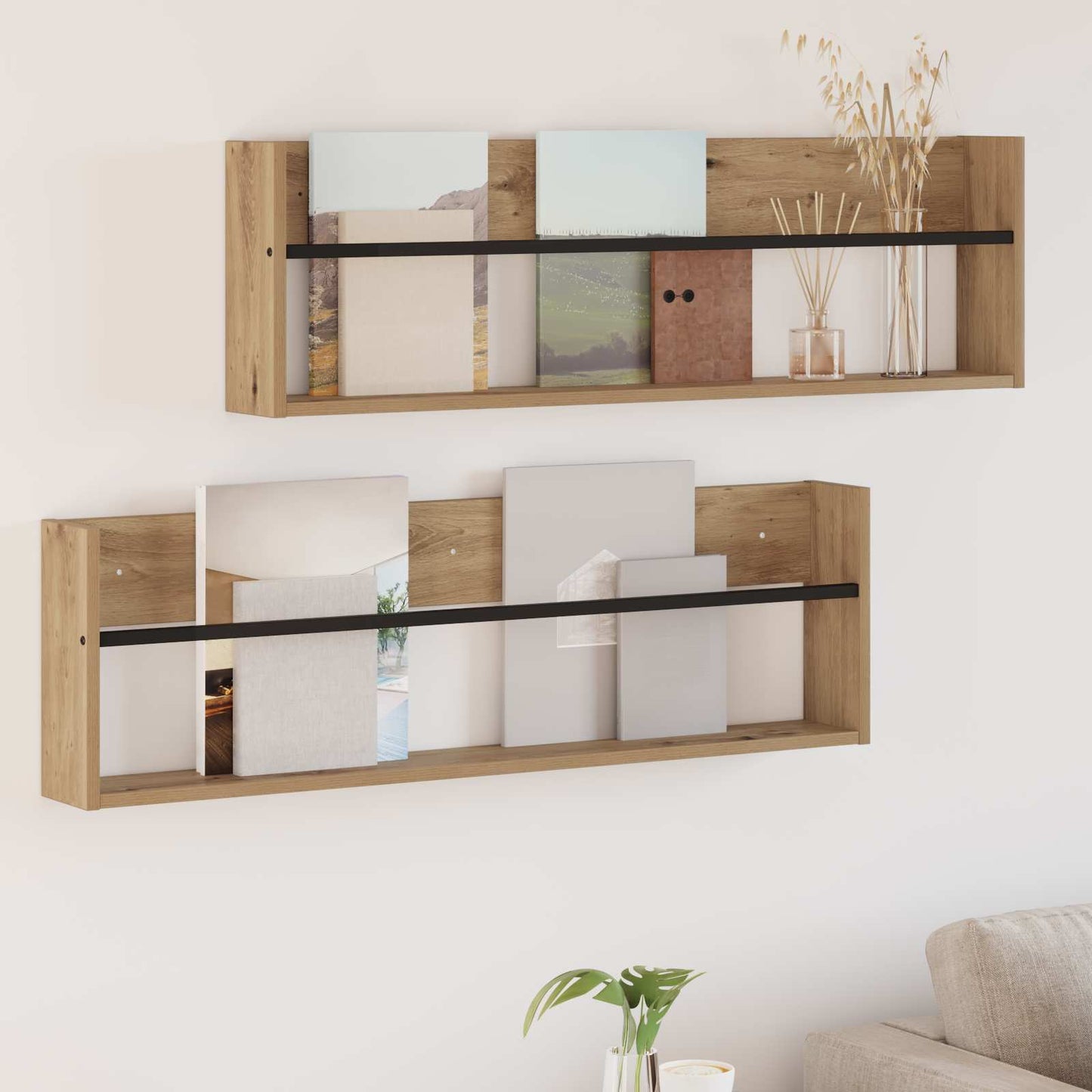 Tijdschrift Rek met plank 2 pcs Artisan Eiken 100 x 12 x 30 cm is nu te koop bij PeponiXL, paradijselijk wonen!