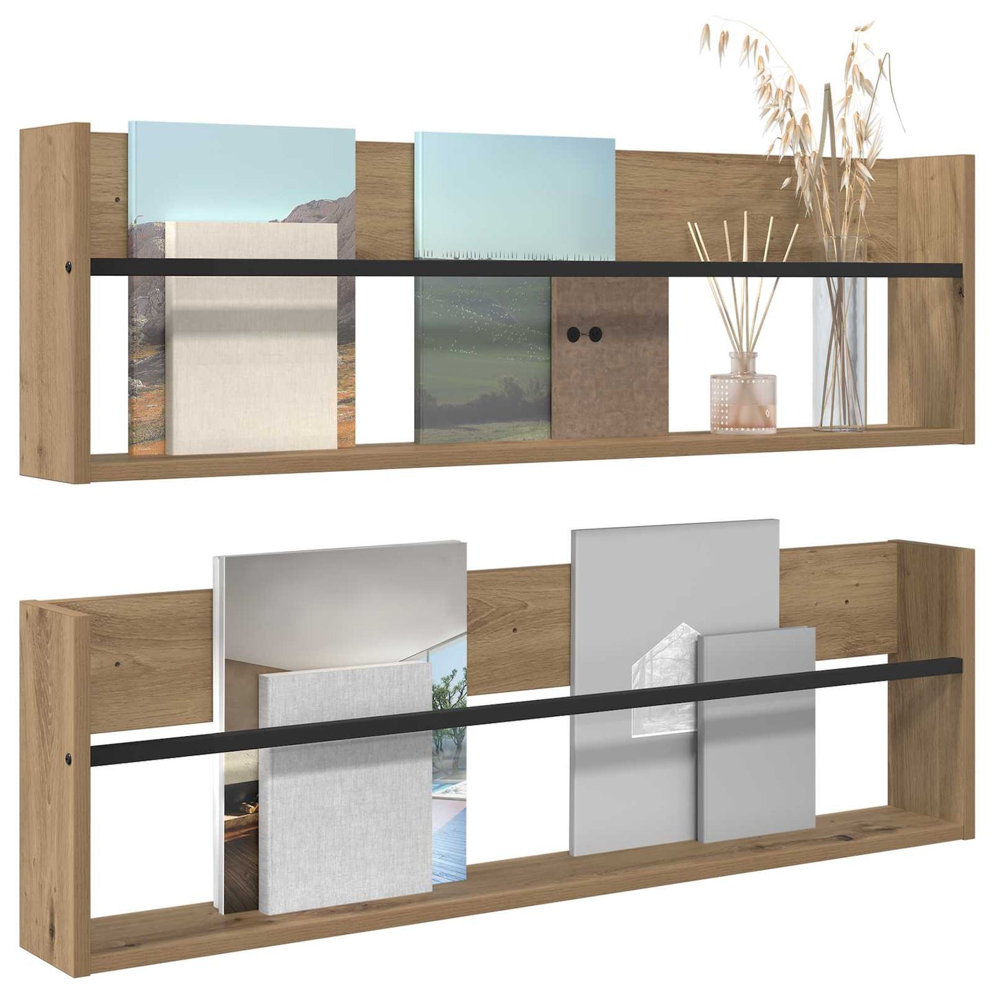 Tijdschrift Rek met plank 2 pcs Artisan Eiken 100 x 12 x 30 cm is nu te koop bij PeponiXL, paradijselijk wonen!