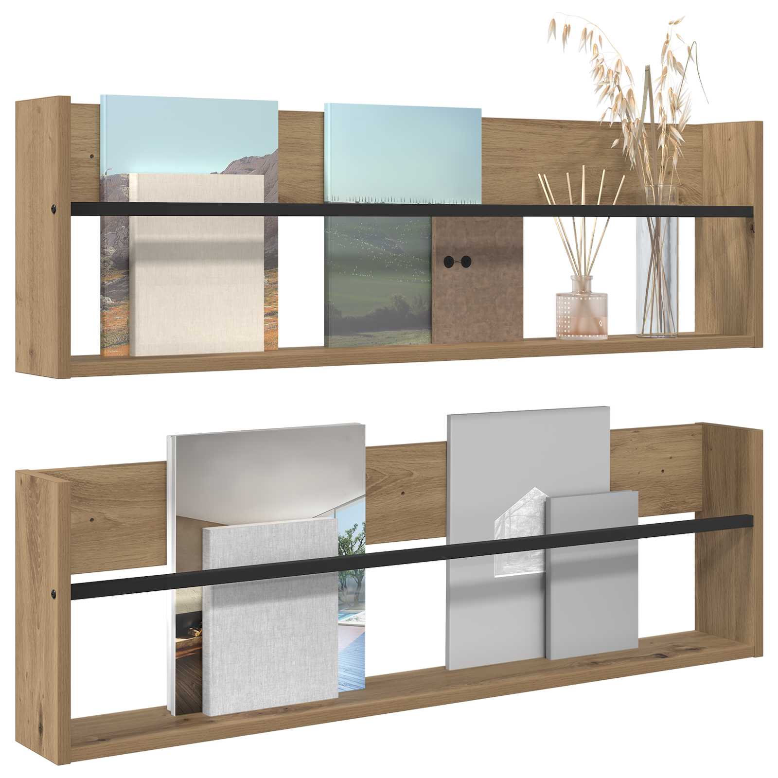 Tijdschrift Rek met plank 2 pcs Artisan Eiken 100 x 12 x 30 cm is nu te koop bij PeponiXL, paradijselijk wonen!