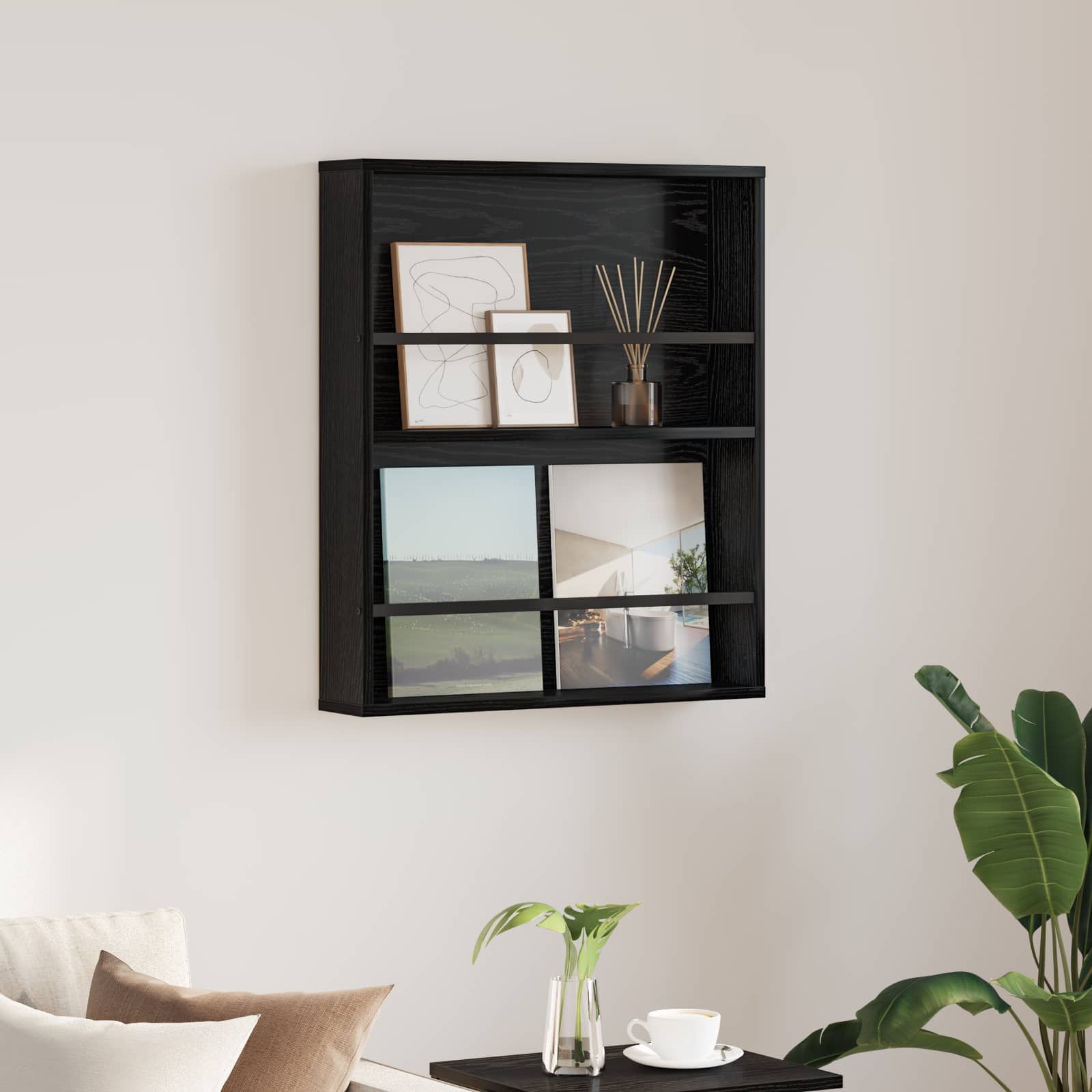 Tijdschrift Rek Zwart Eiken 60 x 12 x 70 cm Bewerkt hout is nu te koop bij PeponiXL, paradijselijk wonen!