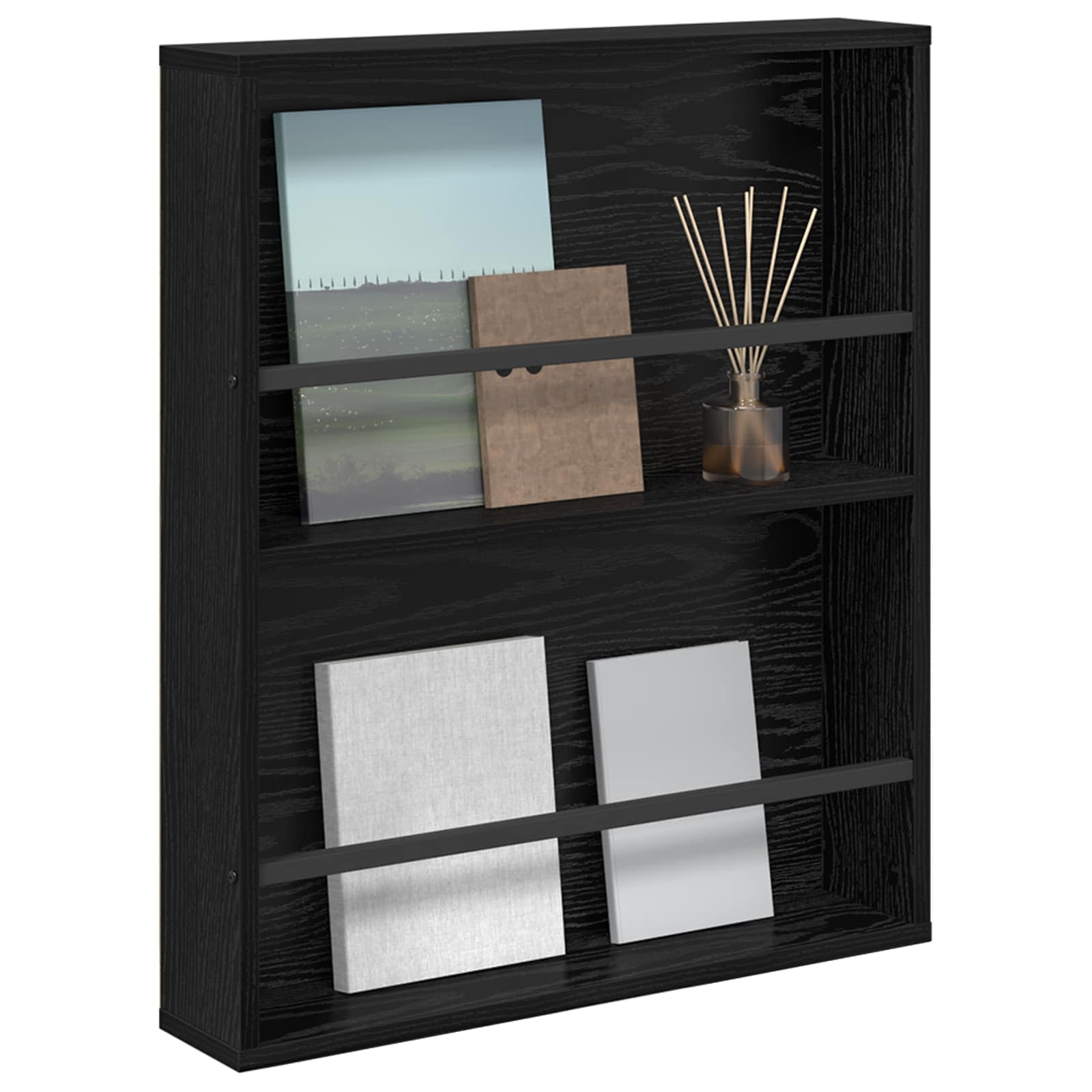 Tijdschrift Rek Zwart Eiken 60 x 12 x 70 cm Bewerkt hout is nu te koop bij PeponiXL, paradijselijk wonen!