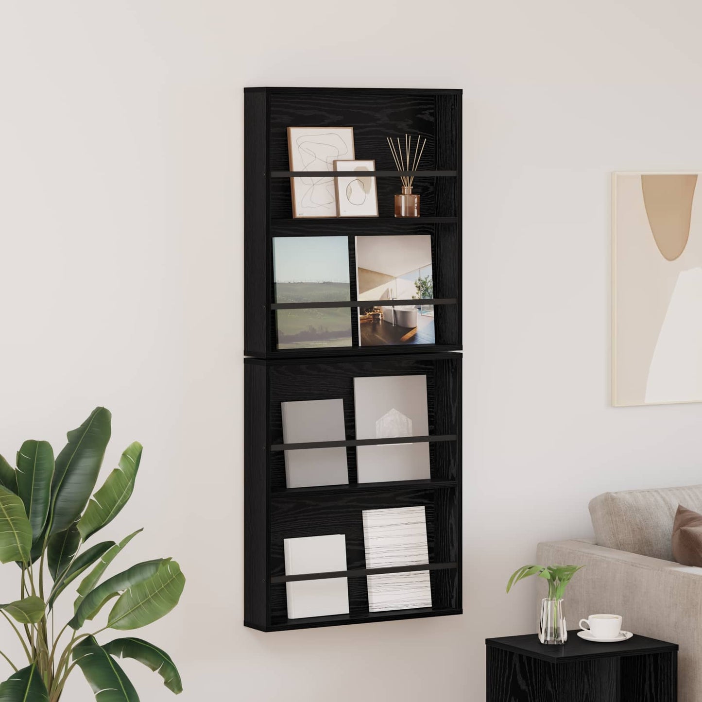 Tijdschrift Rek 2 pcs Zwart Eiken 60 x 12 x 70 cm Bewerkt hout is nu te koop bij PeponiXL, paradijselijk wonen!