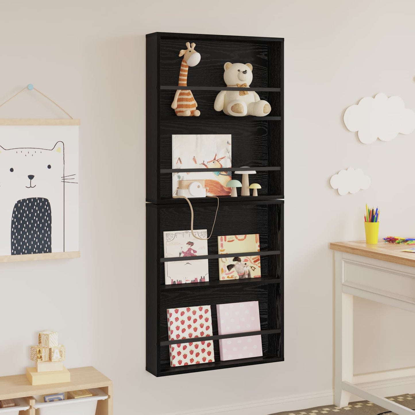Tijdschrift Rek 2 pcs Zwart Eiken 60 x 12 x 70 cm Bewerkt hout is nu te koop bij PeponiXL, paradijselijk wonen!