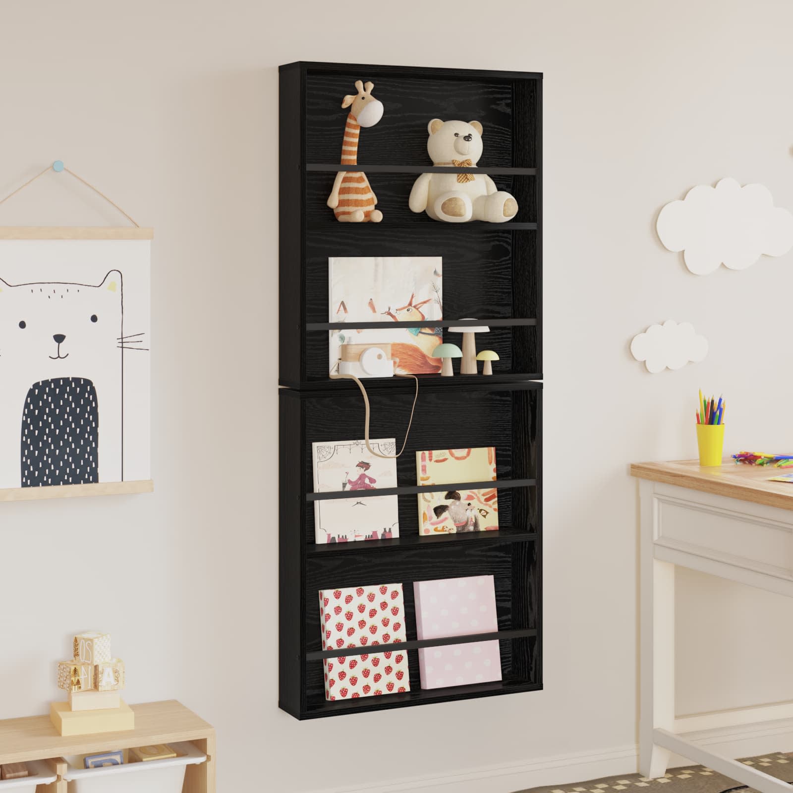 Tijdschrift Rek 2 pcs Zwart Eiken 60 x 12 x 70 cm Bewerkt hout is nu te koop bij PeponiXL, paradijselijk wonen!