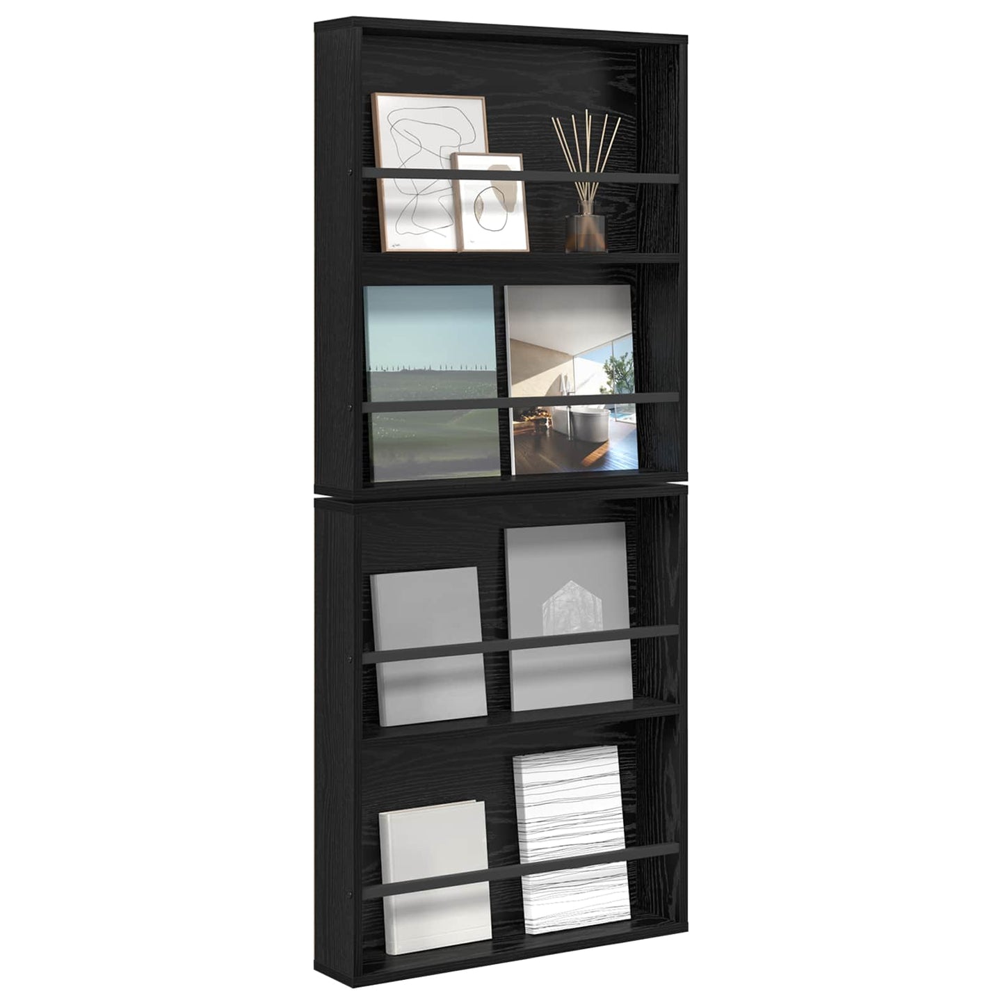 Tijdschrift Rek 2 pcs Zwart Eiken 60 x 12 x 70 cm Bewerkt hout is nu te koop bij PeponiXL, paradijselijk wonen!