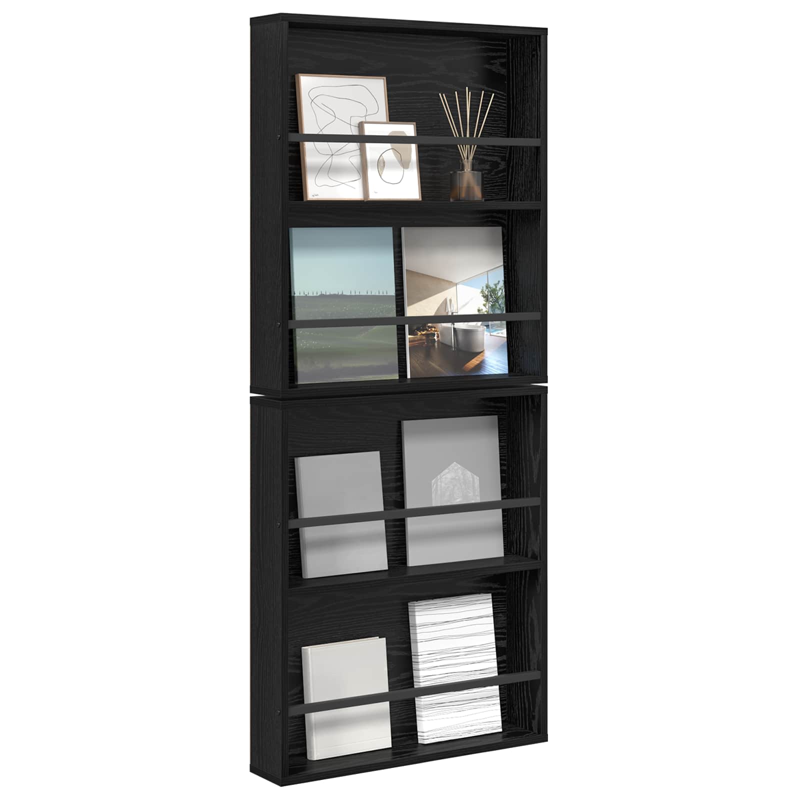 Tijdschrift Rek 2 pcs Zwart Eiken 60 x 12 x 70 cm Bewerkt hout is nu te koop bij PeponiXL, paradijselijk wonen!