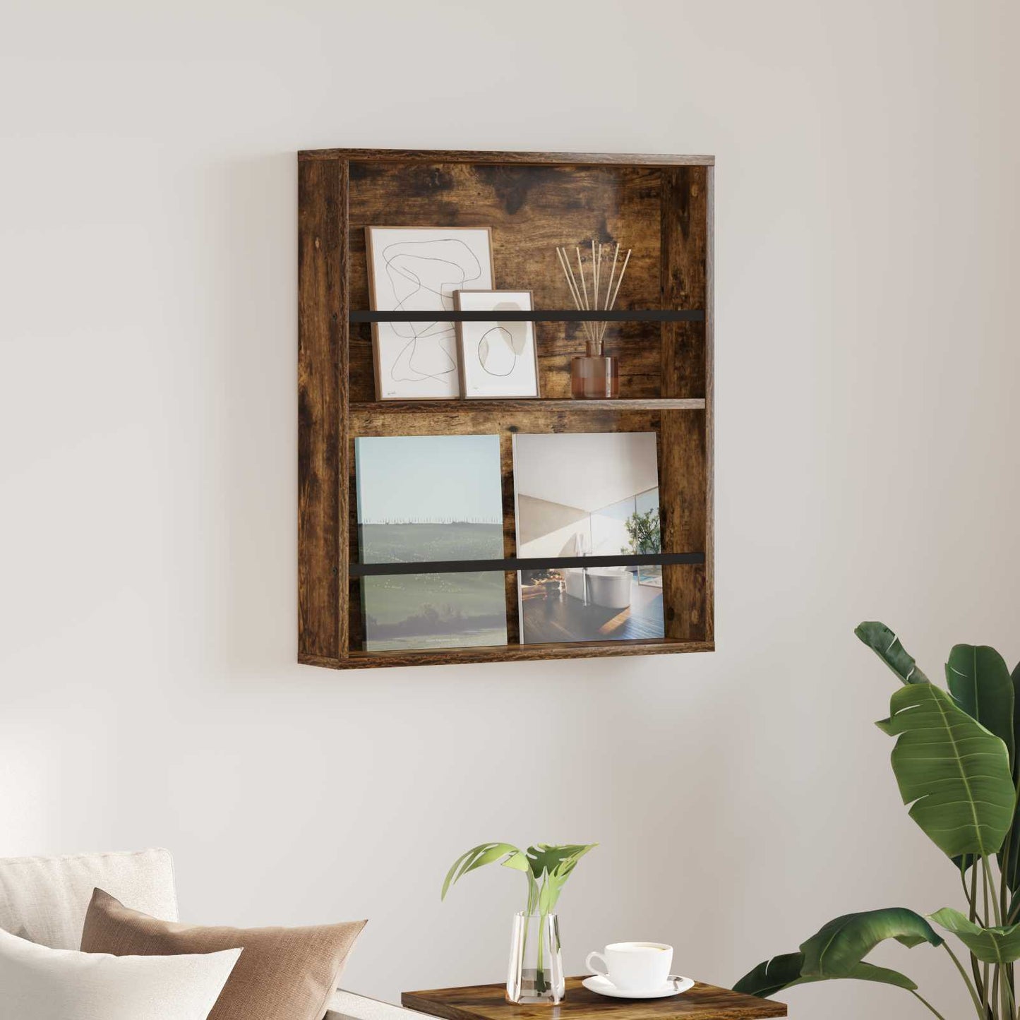 Tijdschrift Rek Gerookt eiken 60 x 12 x 70 cm Bewerkt hout is nu te koop bij PeponiXL, paradijselijk wonen!