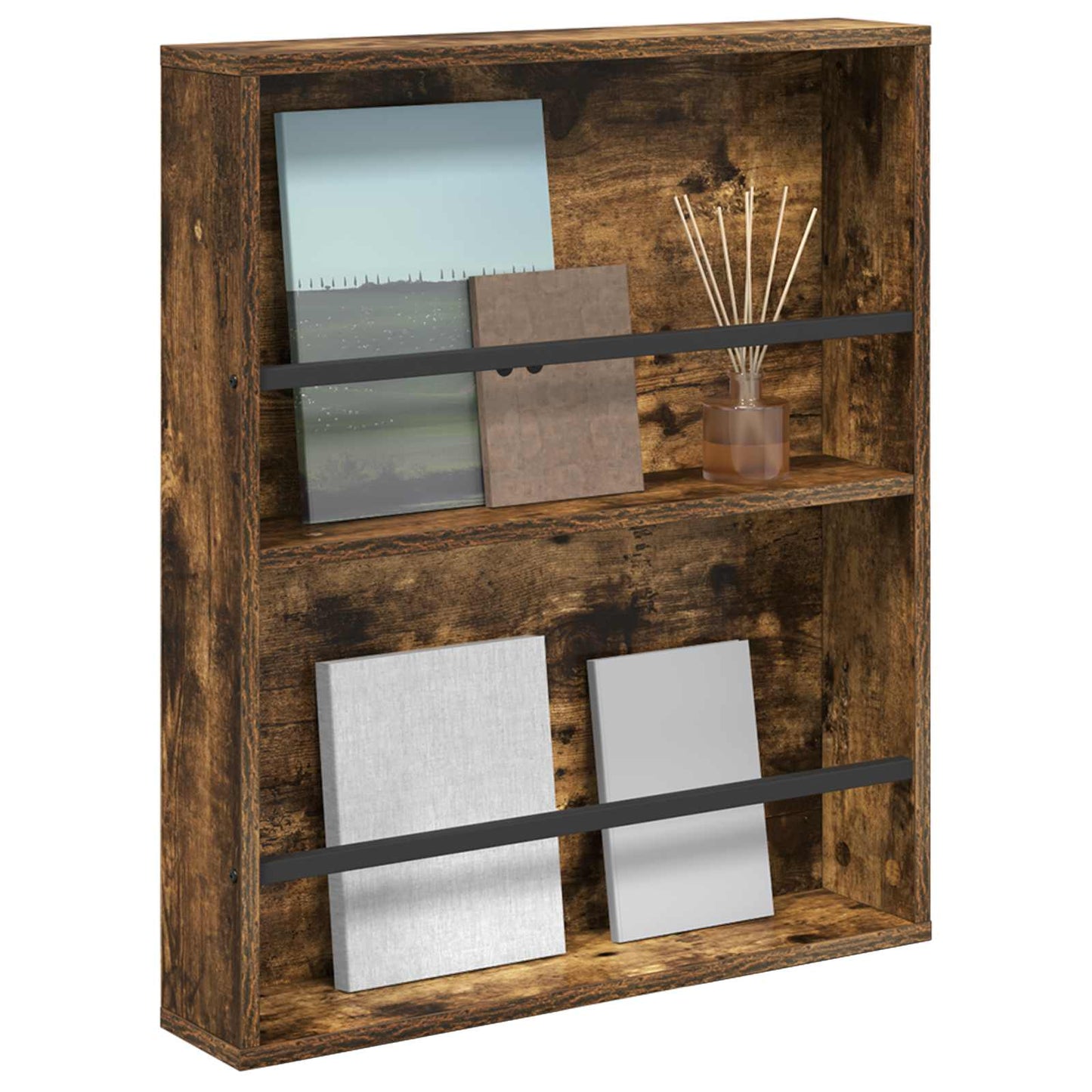 Tijdschrift Rek Gerookt eiken 60 x 12 x 70 cm Bewerkt hout is nu te koop bij PeponiXL, paradijselijk wonen!