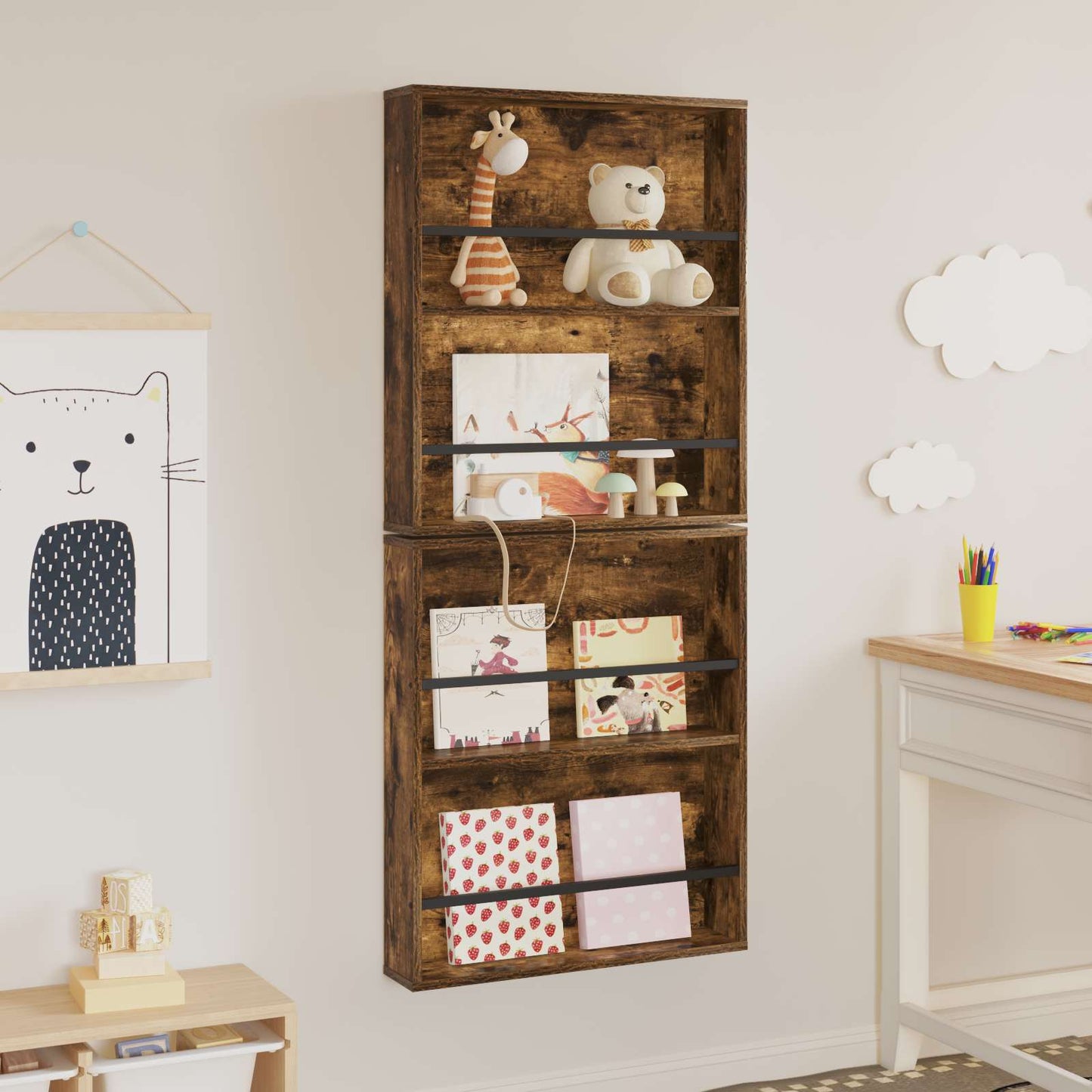 Tijdschrift Rek met plank 2 pcs Gerookt eiken 60 x 12 x 70 cm is nu te koop bij PeponiXL, paradijselijk wonen!